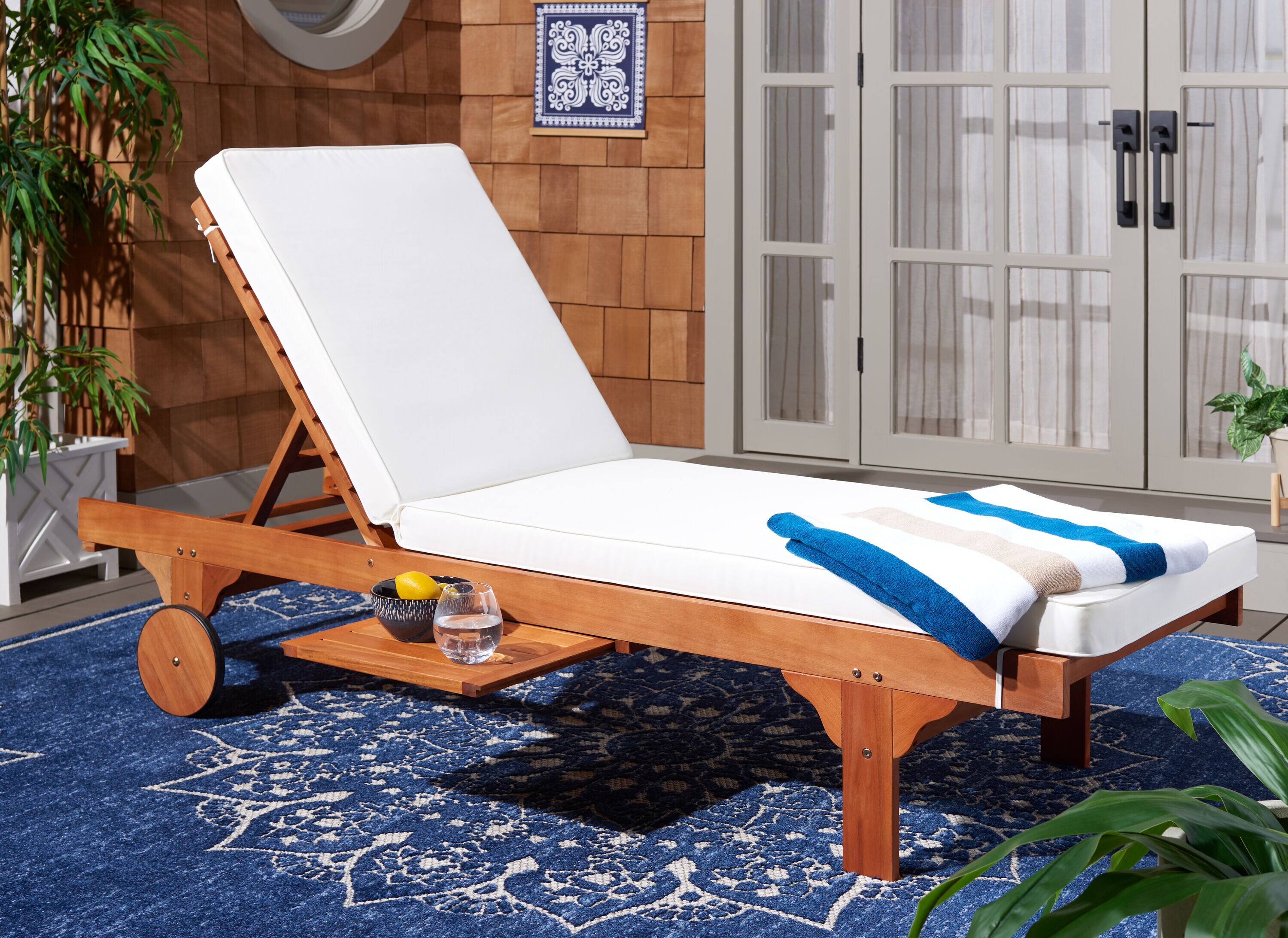 Safavieh Newport Natural Wood Frame Stationary Chaise Lounge Chair with Off white Cushioned Seat PAT7022C at Lowes