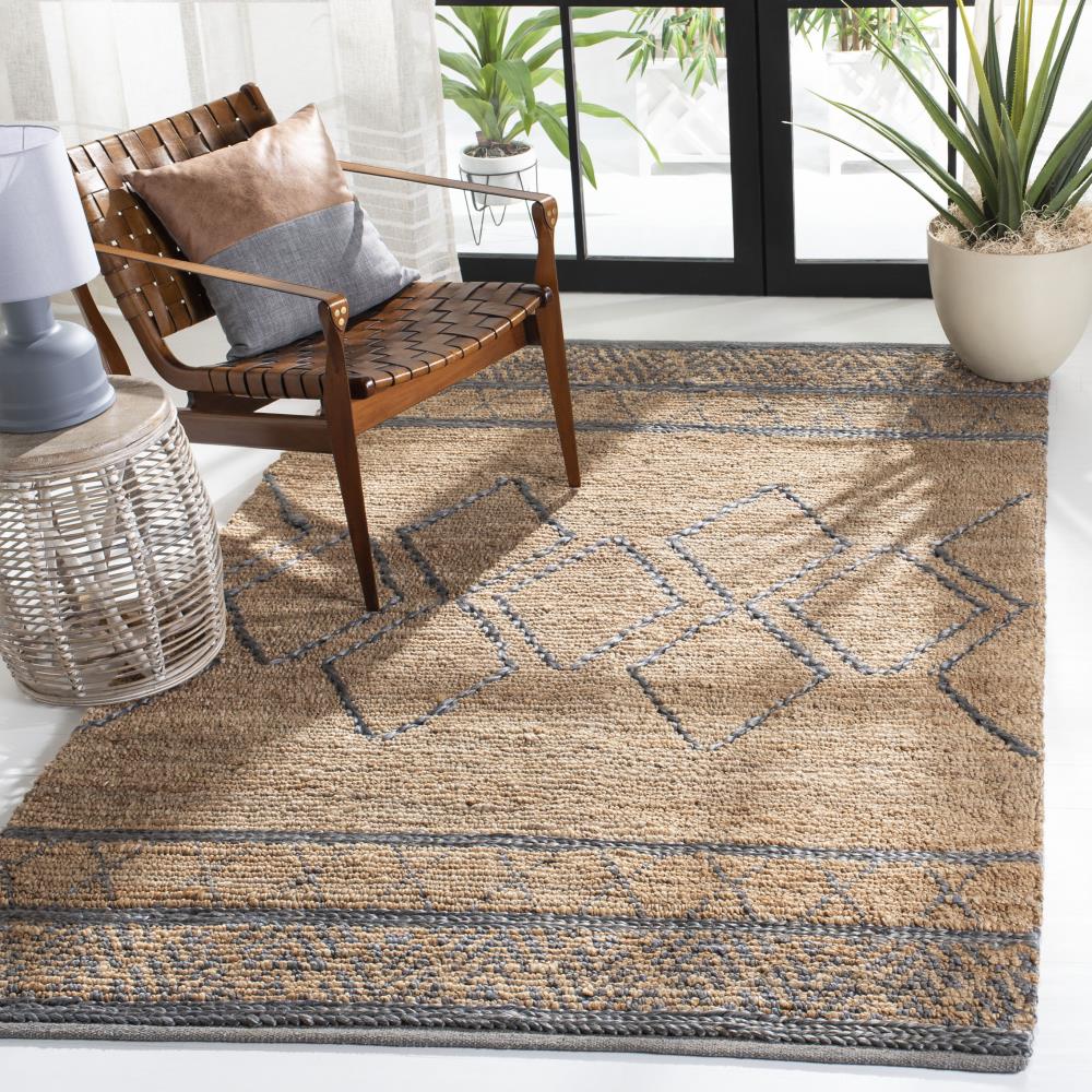 Gray and Beige Hand-Knotted Geometric Jute Rug 4' x 6'