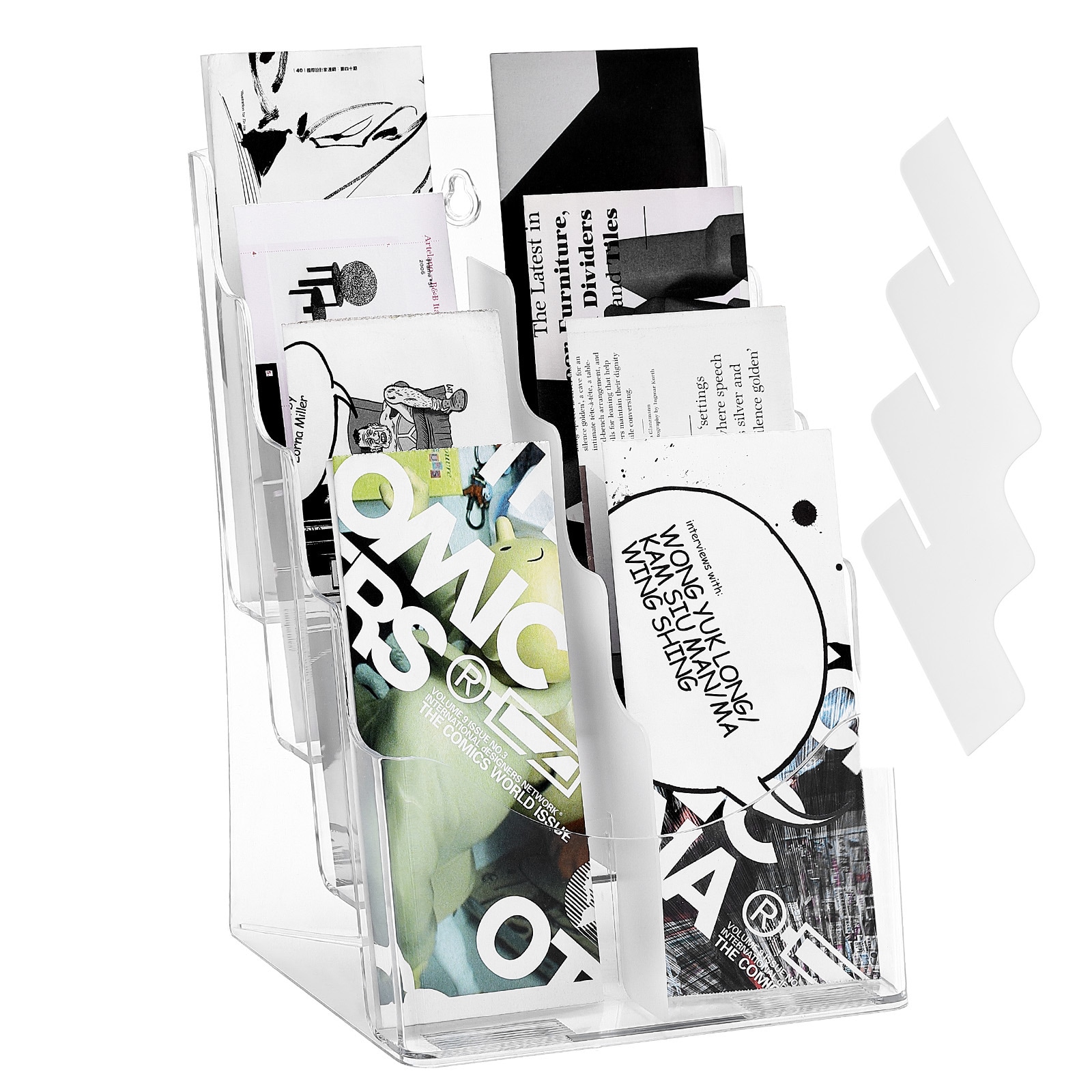 VEVOR Acrylic Brochure Holder 8.5 x 11 inch  4 Tier Clear Acrylic Literature Display Stand  Plastic Literature Organizer Flyer Stand and Removable Divider for Office Exhibition  Countertop or Wall Mount
