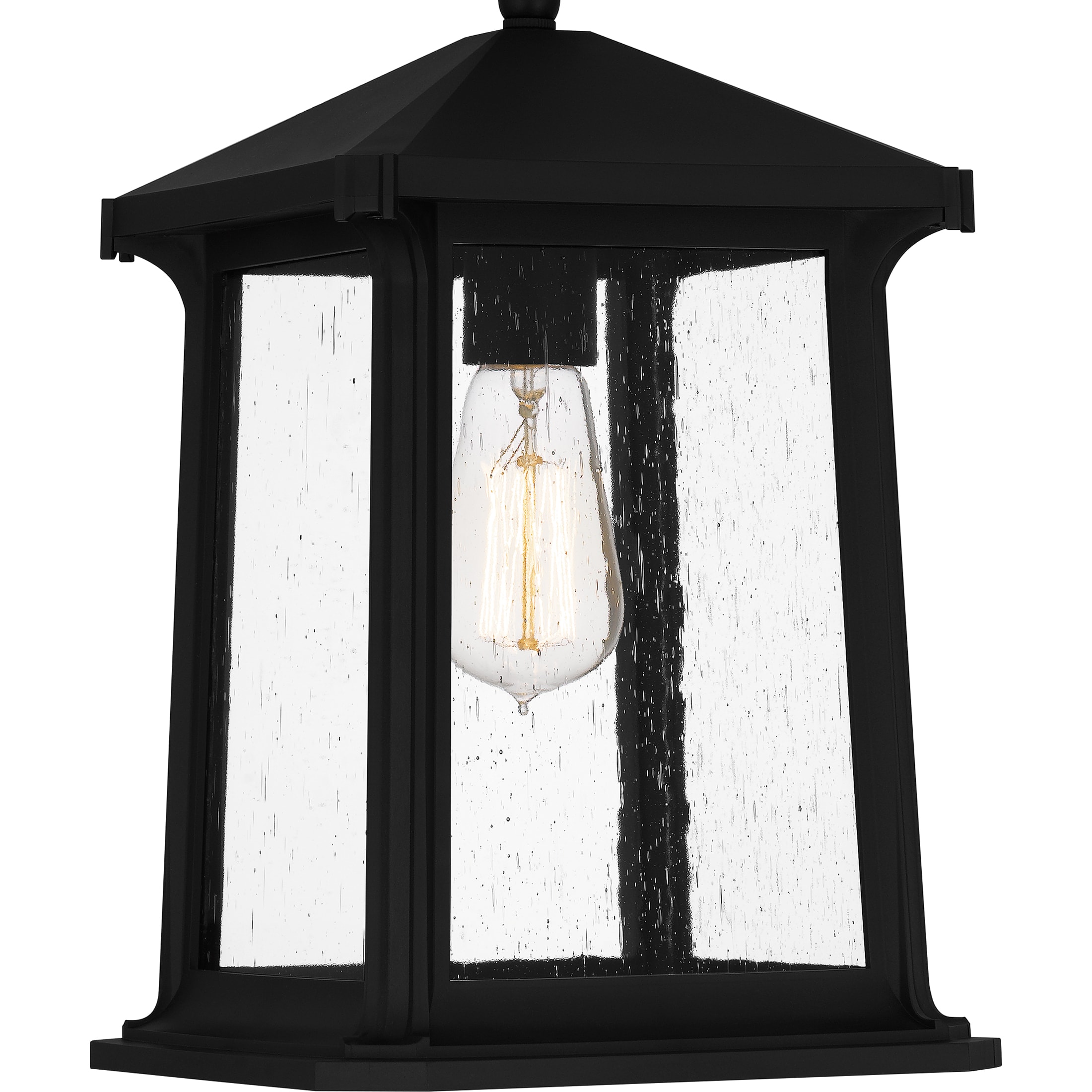 Quoizel Satterfield Matte Black Traditional Seeded Glass Lantern Mini Outdoor Hanging Pendant