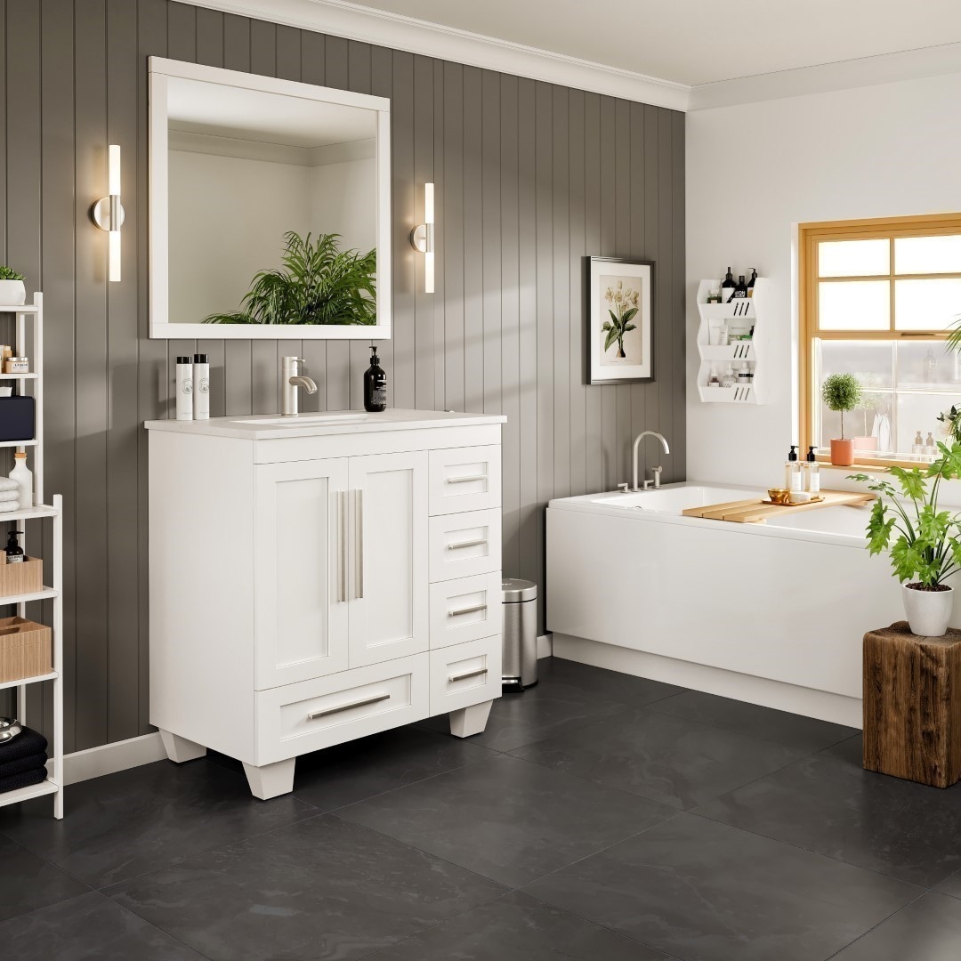 Eviva 30" White Wood Bathroom Vanity with Carrara Marble Top