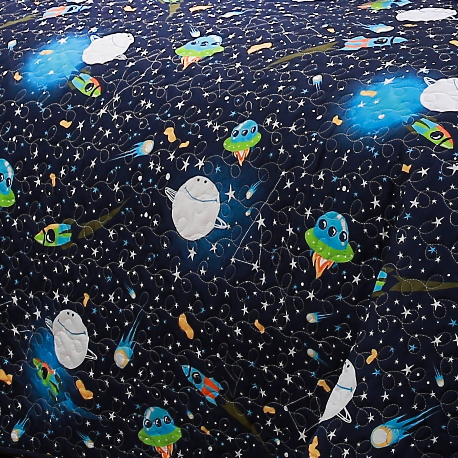 Navy Reversible Microfiber Twin Kids Quilt Set