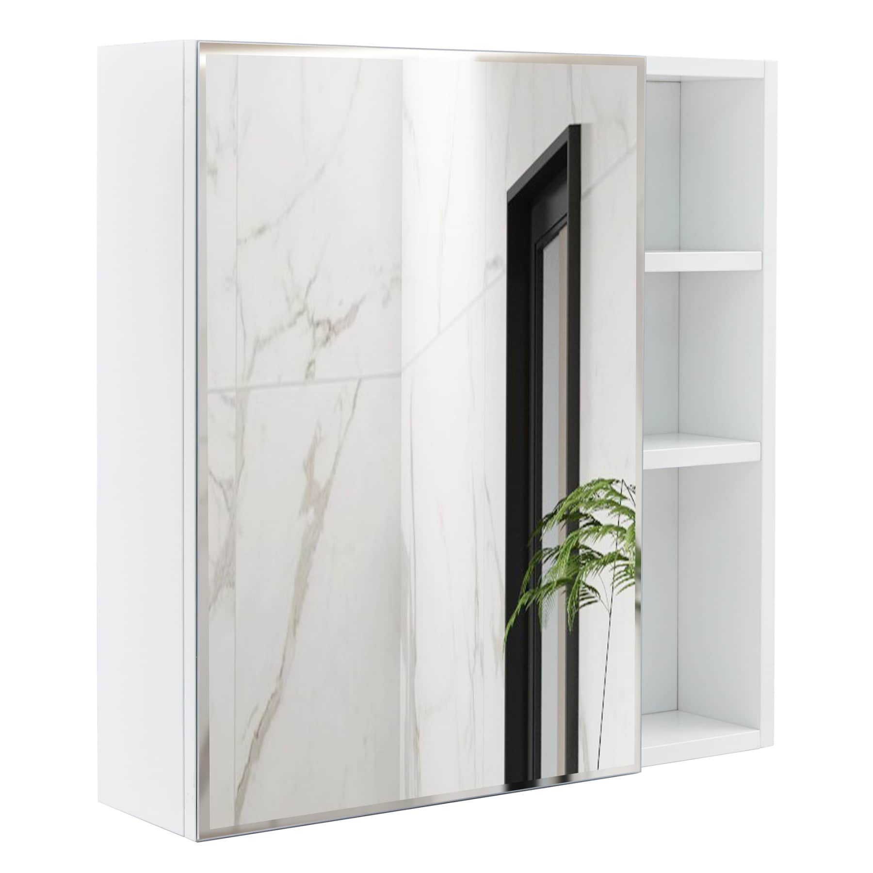 YOSIMFUR White MDF Bathroom Mirror Cabinet Wall Mounted Multipurpose Storage Mirror Cabinet Space Saving Bathroom Organizer for Home Bathroom