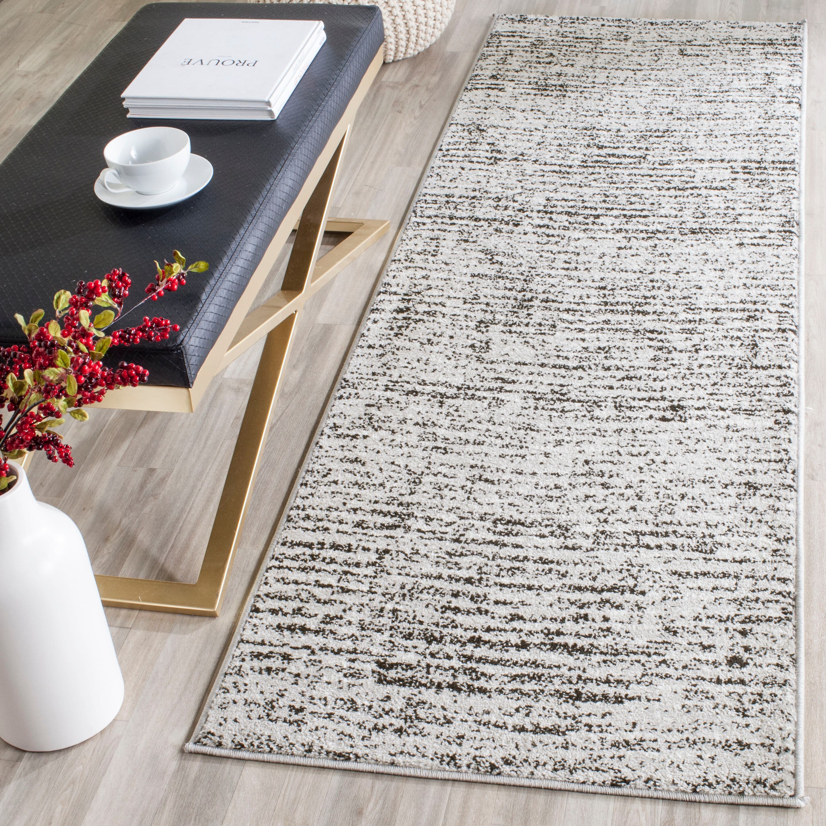 Safavieh ADR117A-26 Adirondack Lorenzo 3 x 6 (ft) Loomed Polypropylene Black/Silver Rectangular Indoor Distressed/Overdyed Industrial Runner rug