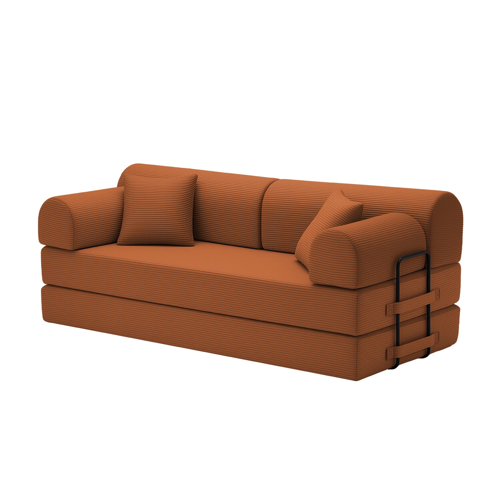 UOI 79 inch x 35 inch x 31 inch Orange Corduroy Convertible Sleeper ...