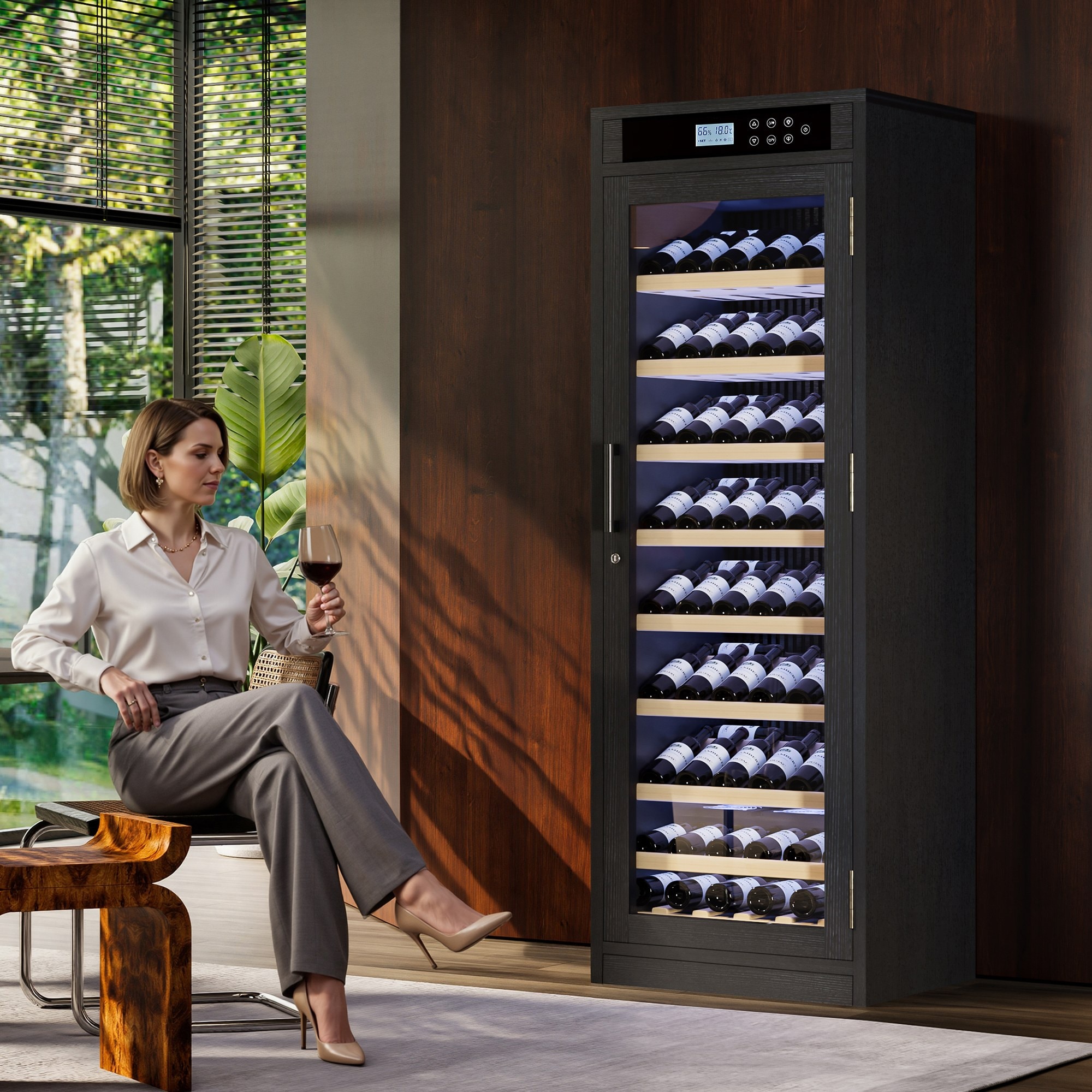 Dexmalle  Intelligent Temperature-Controlled Multi-Tiered Black Grape Wine Cabinet