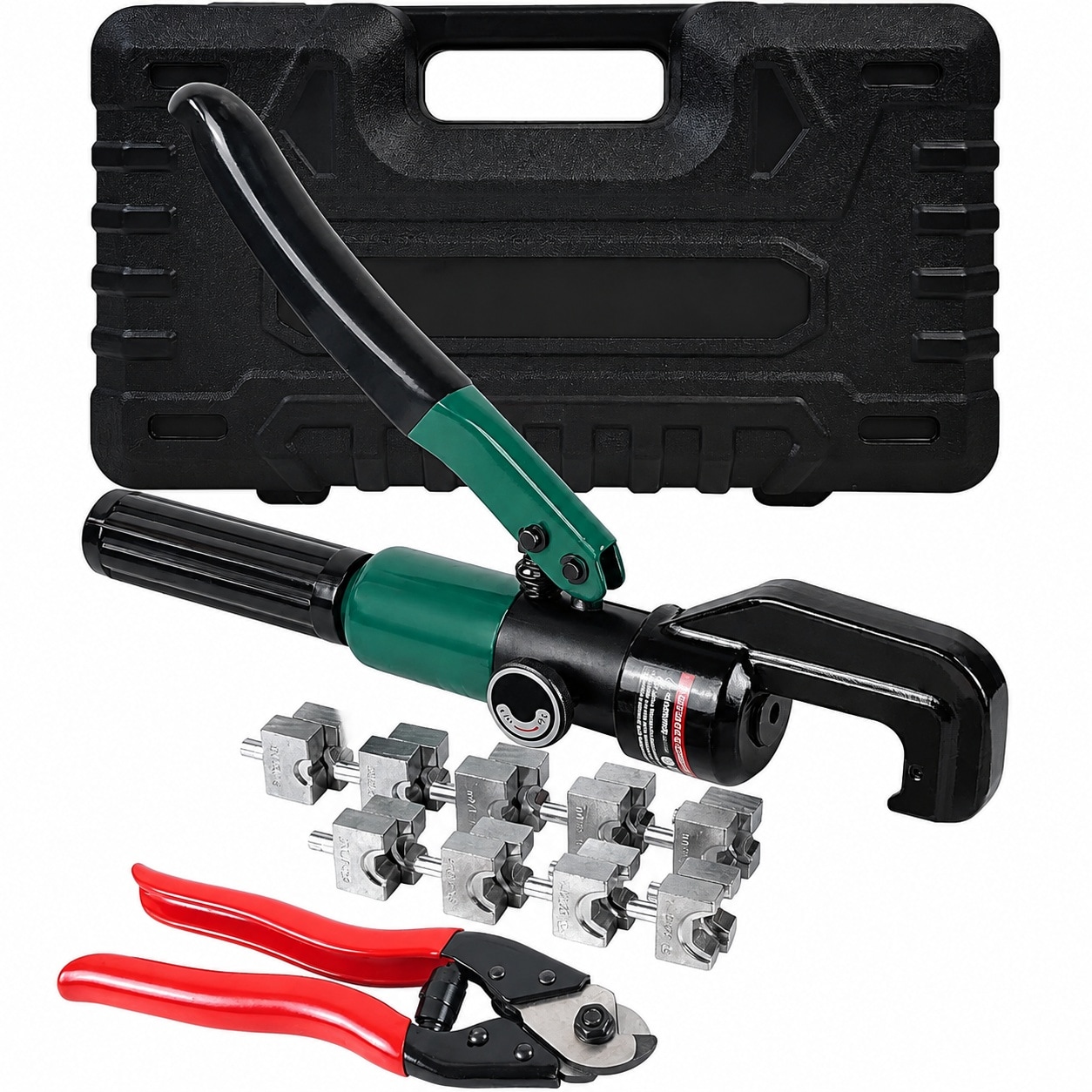 Etokfoks  Hydraulic Crimper Tool for 1 8 and 3 16 Stainless Steel Cable Railing Kit with Cable Cutter 9 Die Pairs 10 Ton Capacity