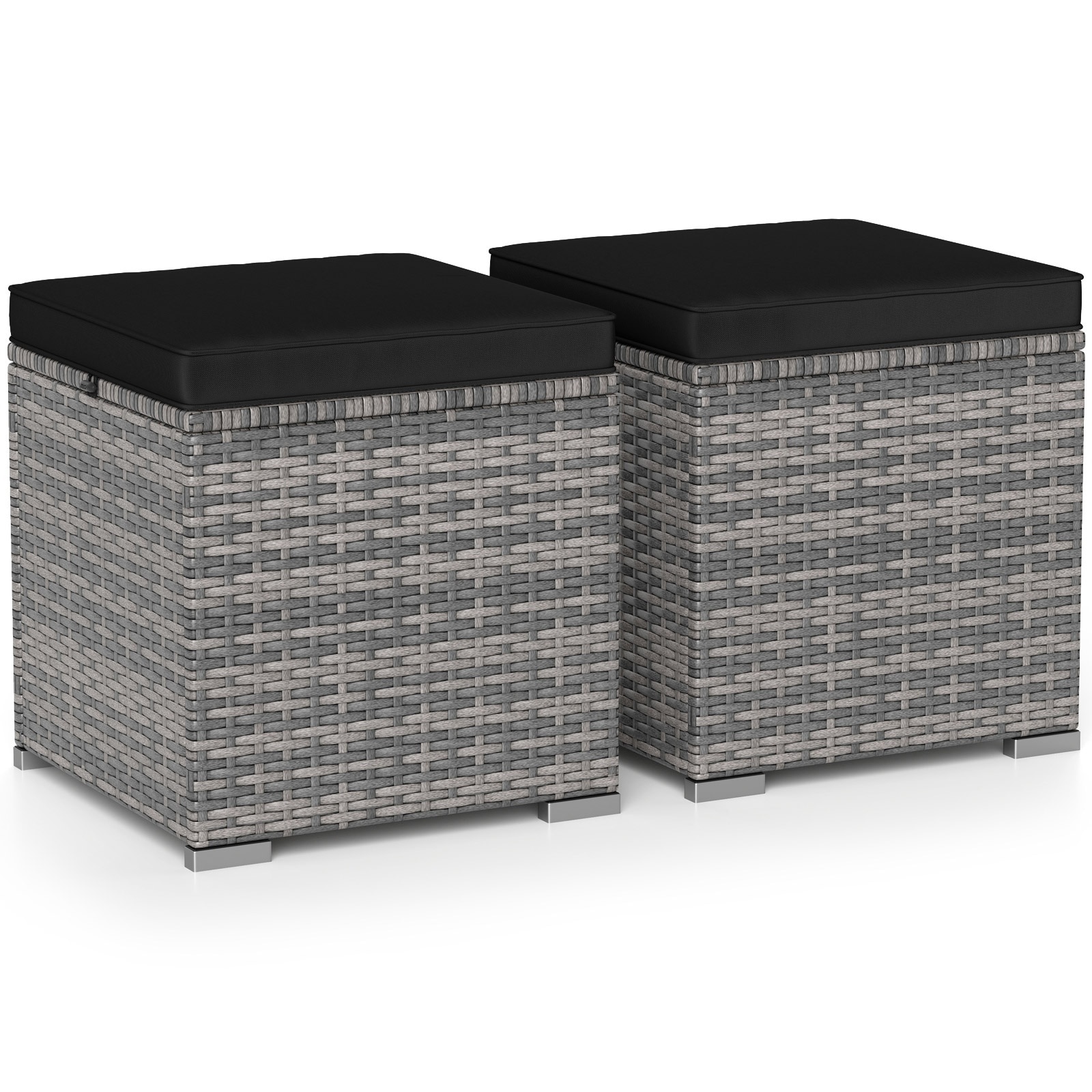 Volenca Set of 2 Hidden-Storage PE Rattan Ottomans 16-in W x 16-in D x 15-in H Wicker Stools Hold 350 lb
