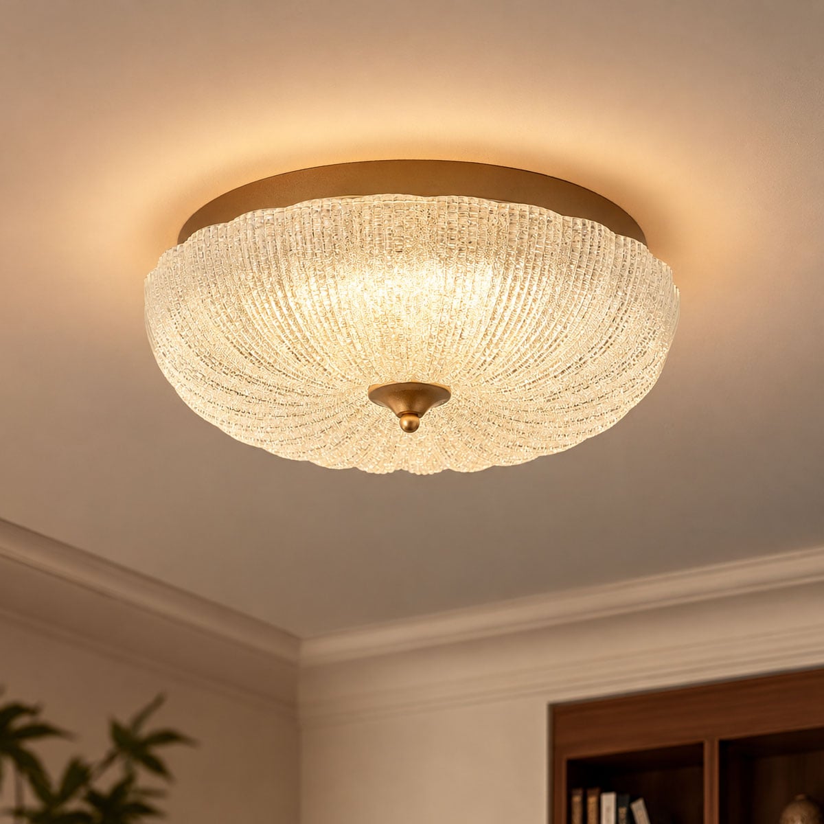 Aiwen 15.75 in. W 36-Watts Modern Round Brushed Brass Integrated LED Flush Mount 5CCT Dimmable Light w/ Fine Sand Glass Shade