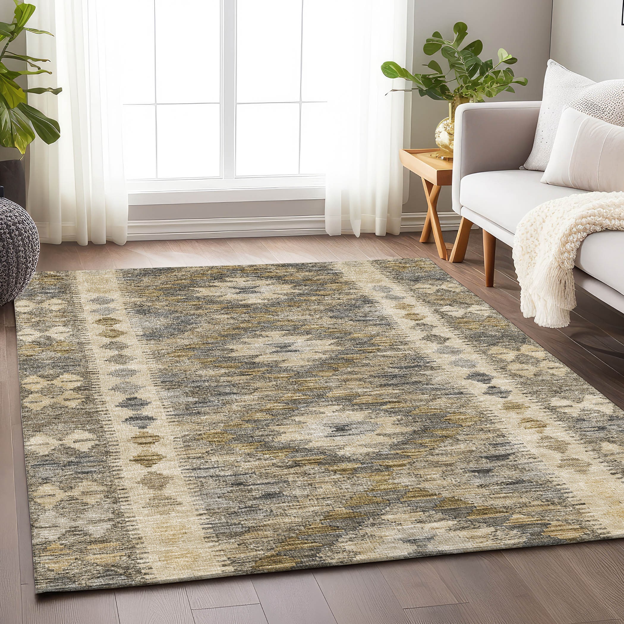 Addison Rugs ACN1226BG3X5 Chantille ACN1226BG 3 x 5 (ft) Polyester Beige Rectangular Indoor/Outdoor Geometric Machine washable Area rug