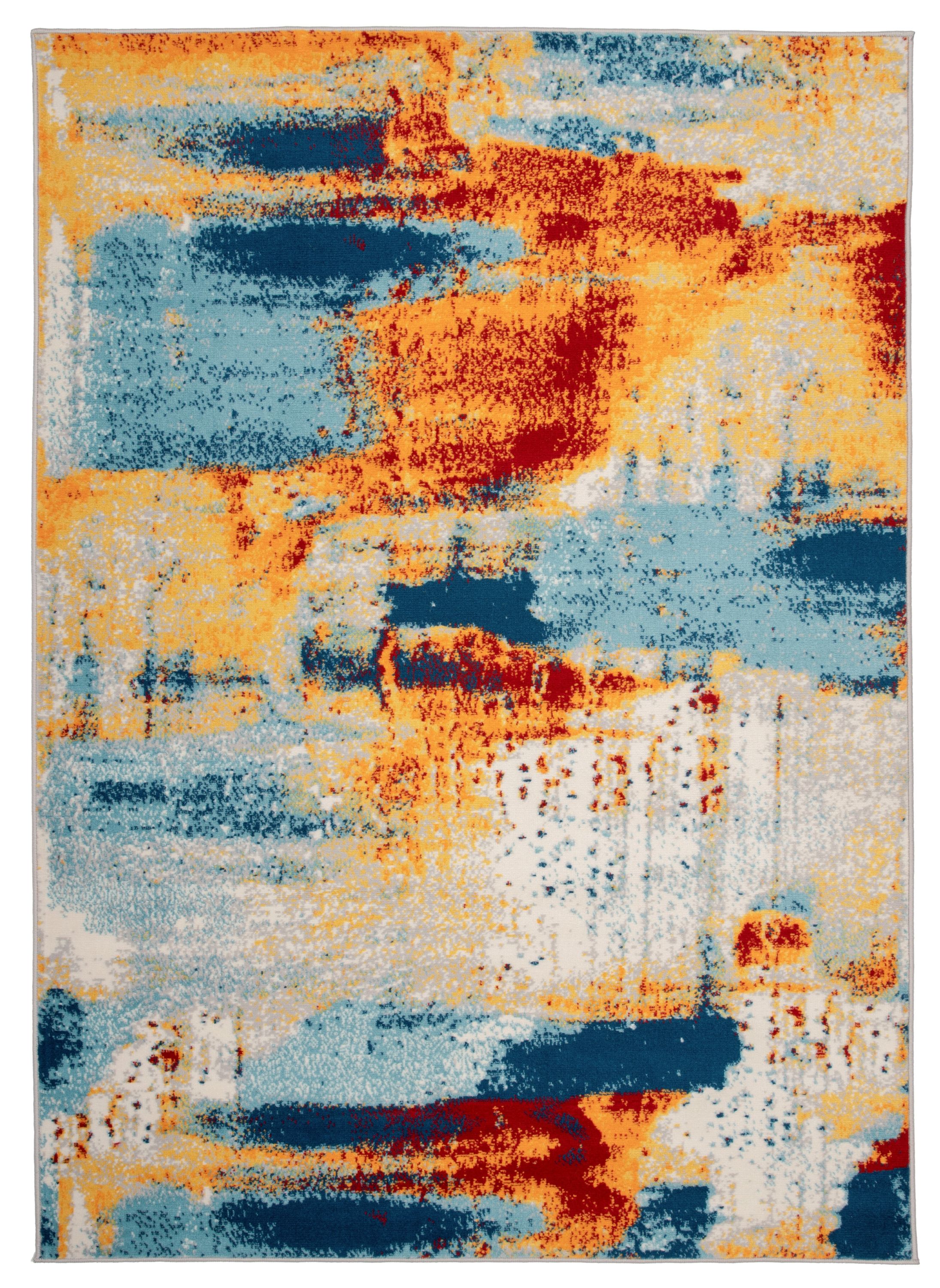 Bohemian Abstract Red and Blue 5' x 7' Synthetic Area Rug