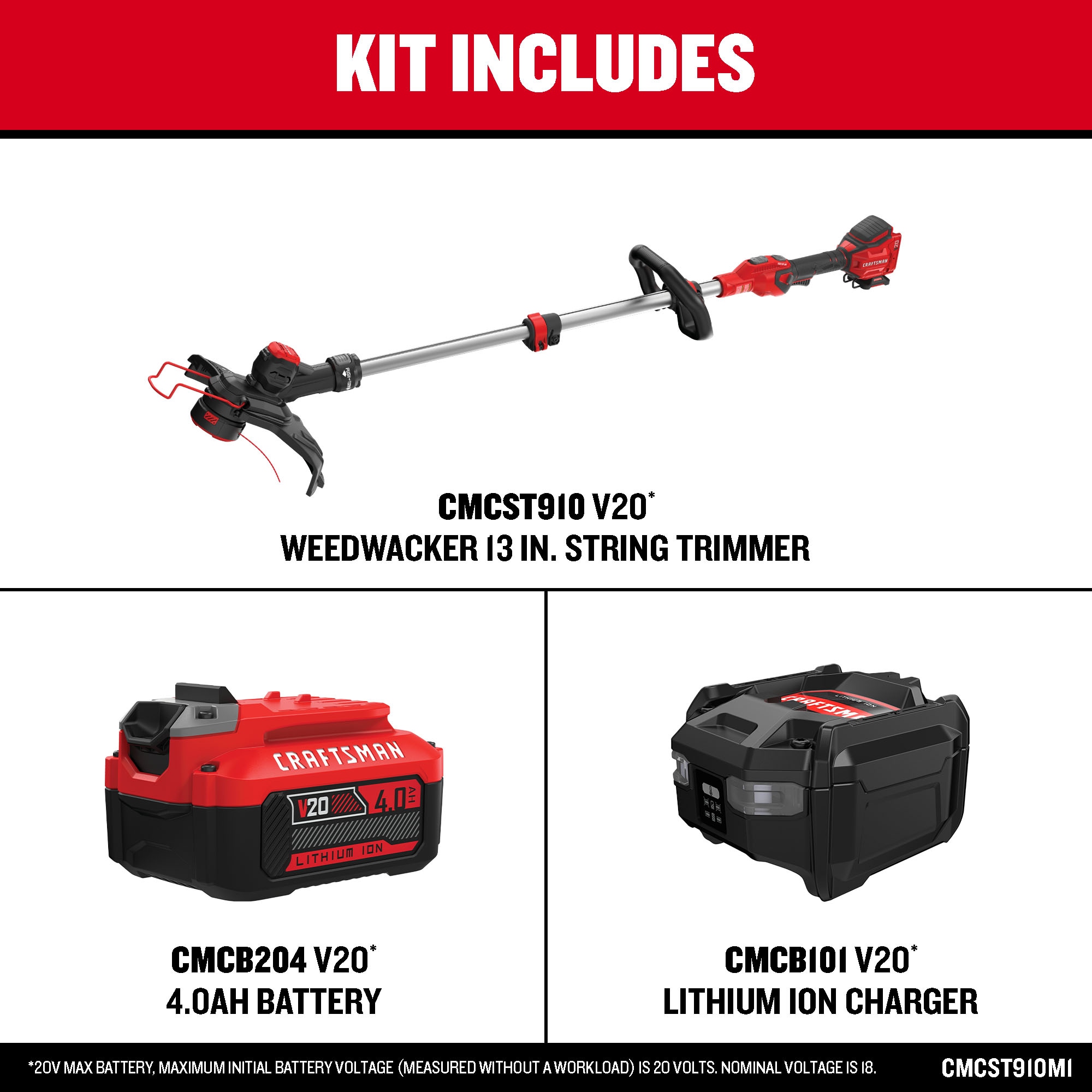 CRAFTSMAN V20 20-volt Max 13-in Straight Shaft Battery String Trimmer 4 Ah (Battery and Charger Included) CMCST910M1 simolary.com 26 CRAFTSMAN V20 20-volt Max 13-in Straight Shaft Battery String Trimmer 4 Ah (Battery and Charger Included) CMCST910M1 Simolary simolary.com 26