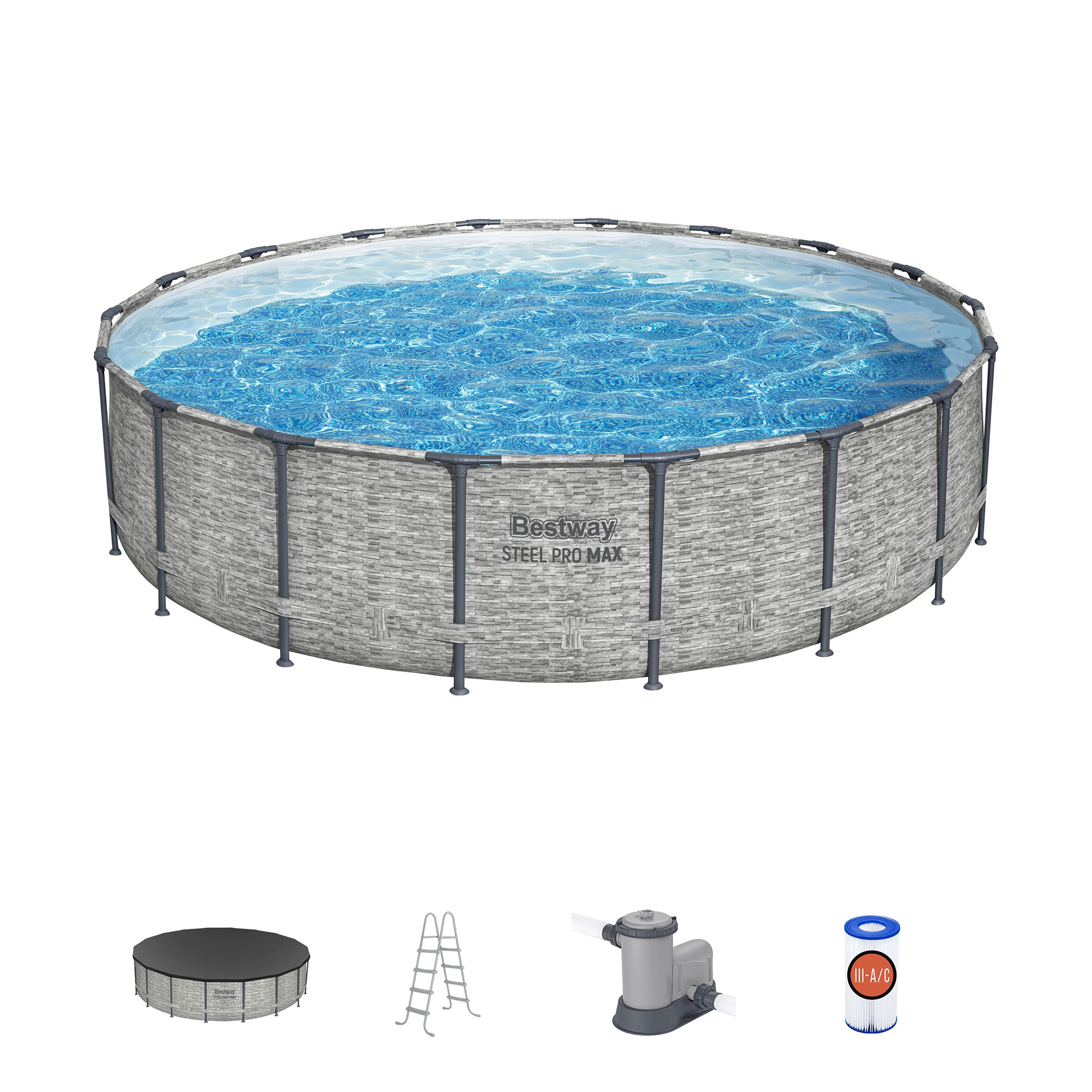Bestway 270250 18-Feet x 18-Feet x 48-Inches Steel wall panels Round Above-Ground Pool with Filter Pump with Pool Cover with Ladder
