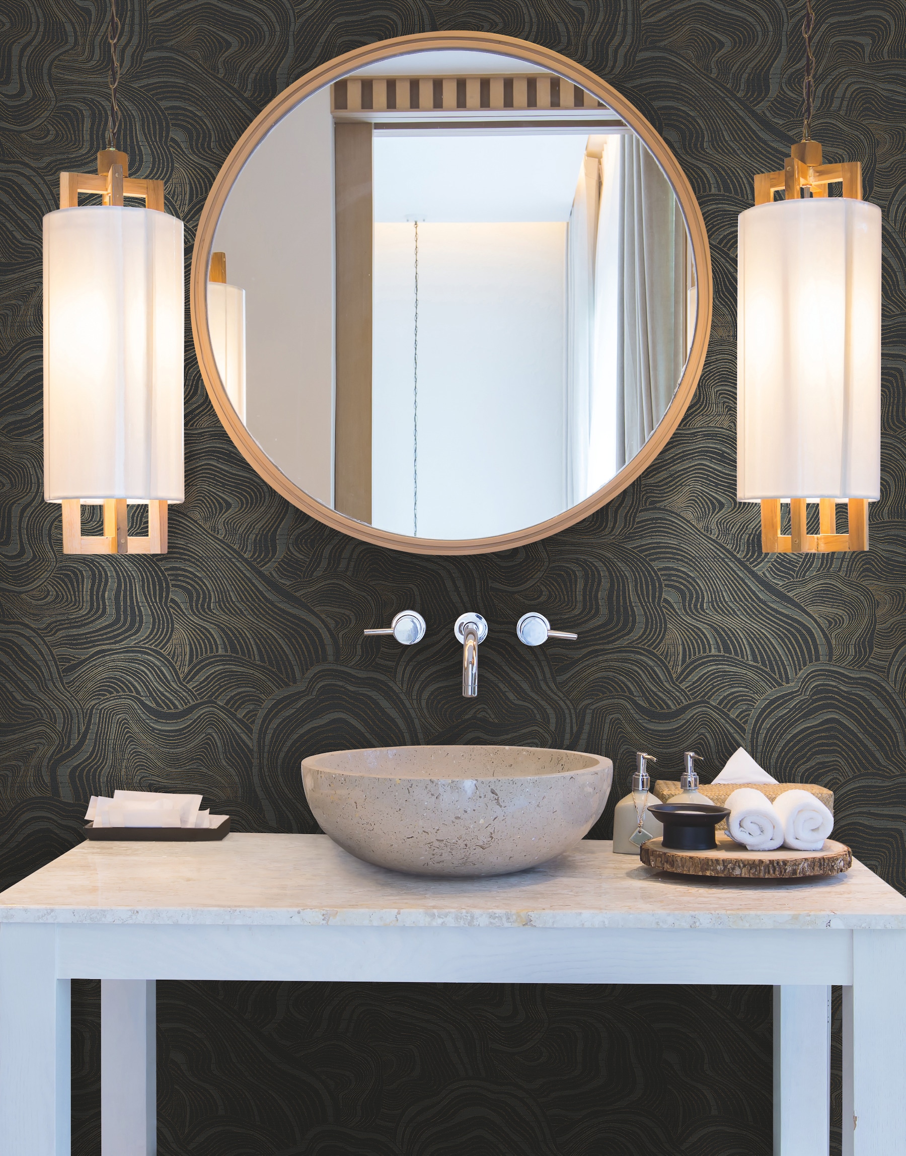 York Wallcoverings KT2162 Ronald Redding 24 Karat 60.8-Sq. Feet Black Non-woven Geometric Unpasted Wallpaper