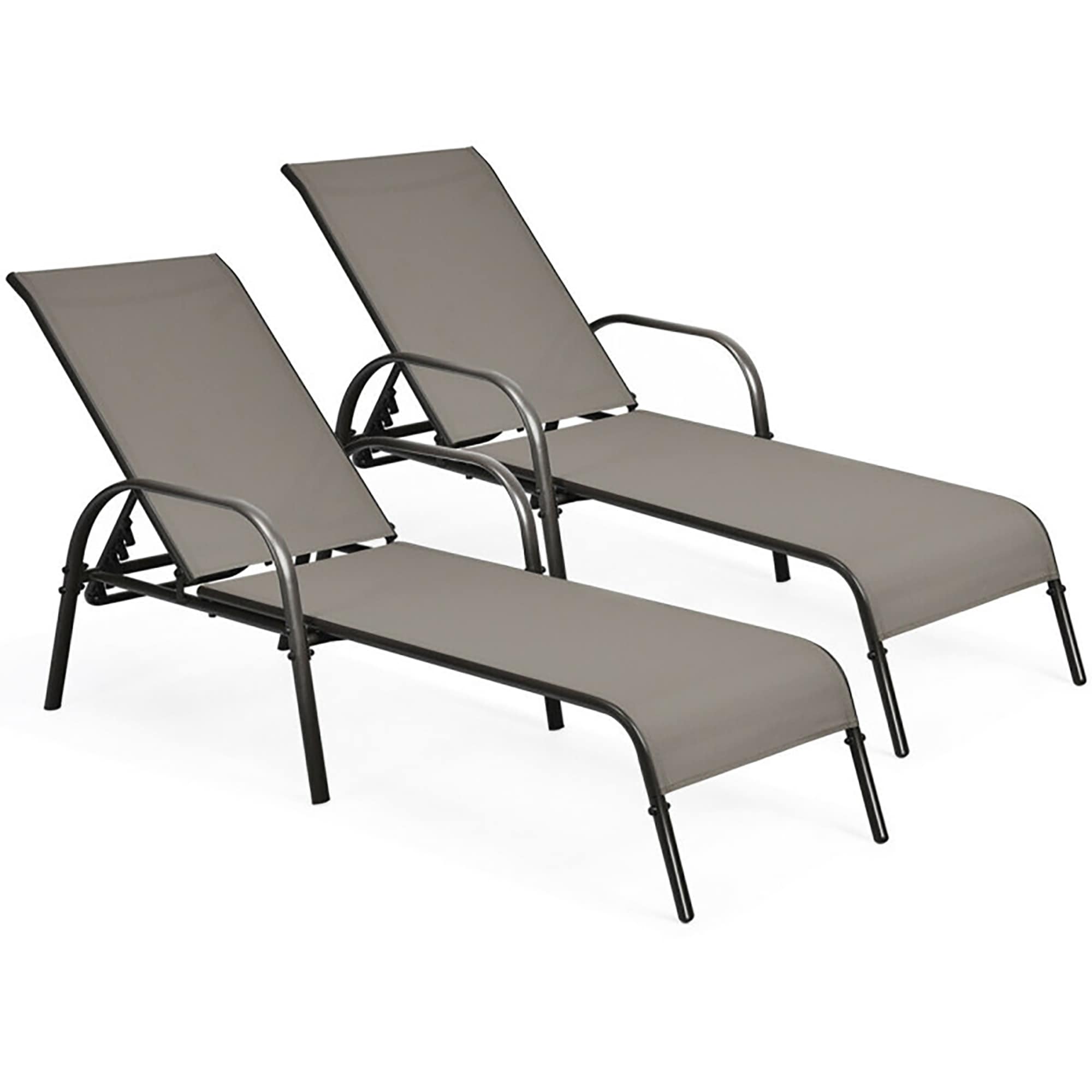 CASAINC DS-W26131518 Reclining Armrest Chair Set of 2 Brown Steel Frame Stationary Chaise Lounge Chair with Brown Solid Seat