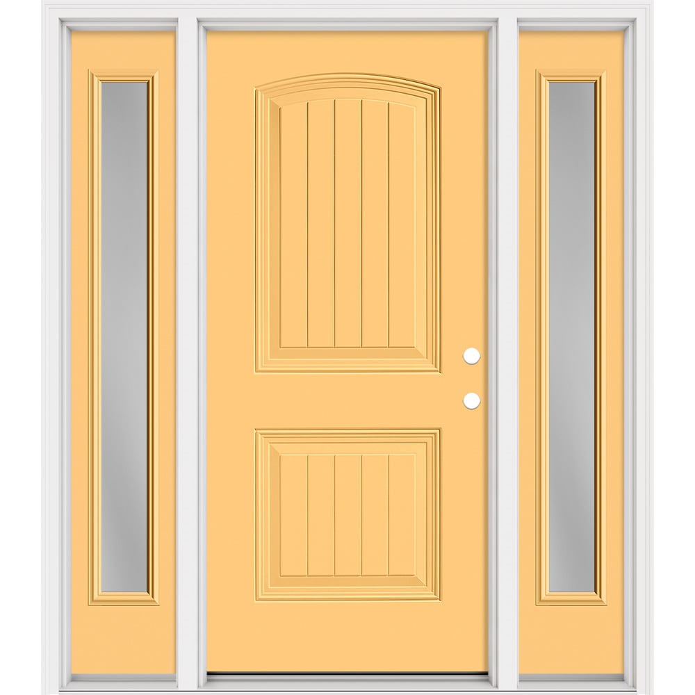 Masonite 321209 Steel Doors Series 64-in x 80-in x Steel No glass Left-hand inswing Cabana Yellow Painted Prehung Front Door with Sidelights with Brickmould Insulating core