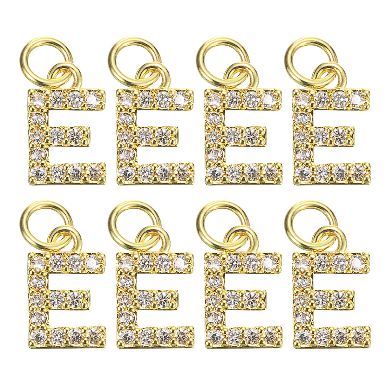Unique Bargains 8pcs Rhinestone Letter Charm 3.2mm Copper E Letter Charm Alphabet Pendants for DIY Bracelets Necklace Jewelry Making Golden #S26040900UX5123