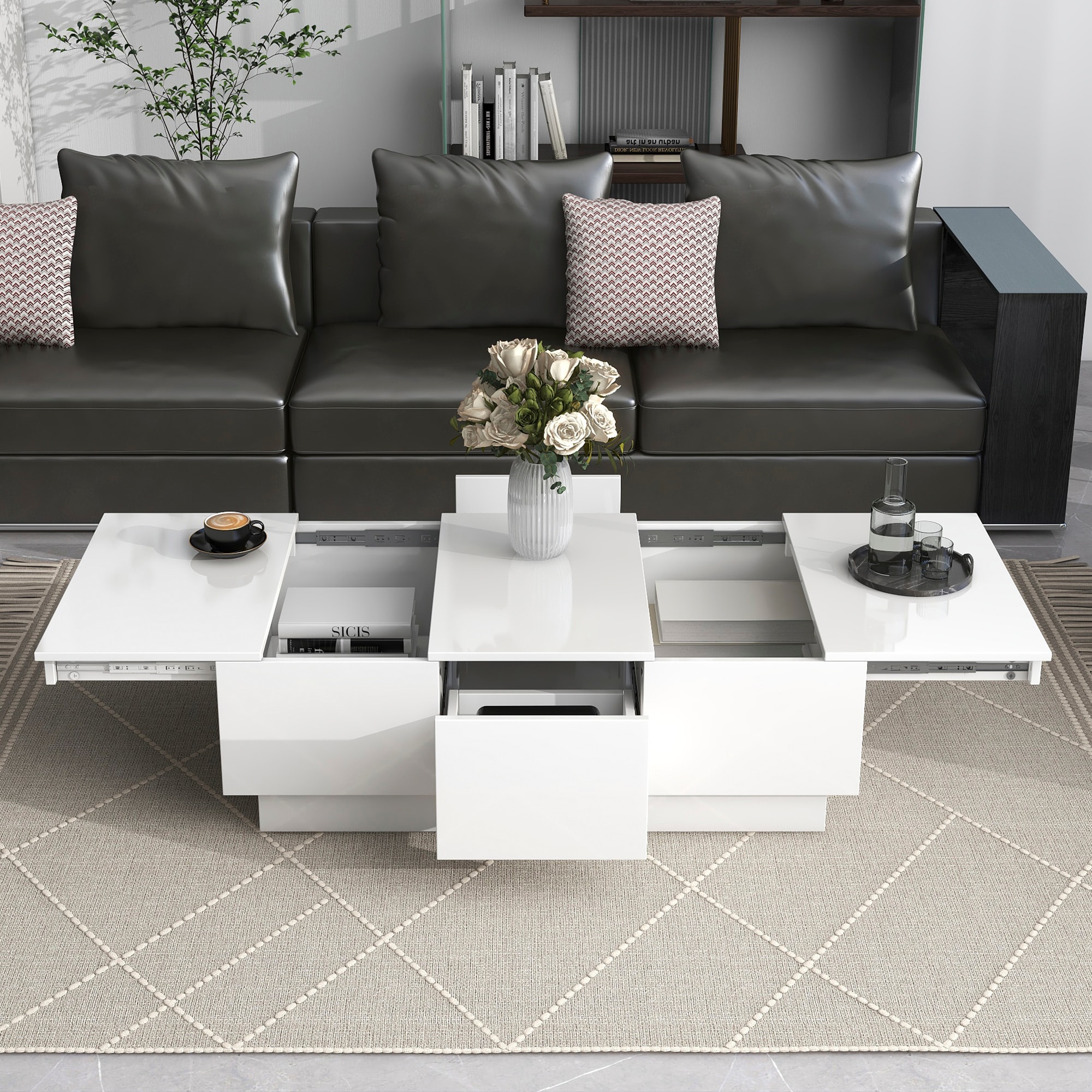 Mondawe White Particleboard Modern Coffee Table with Storage in the ...