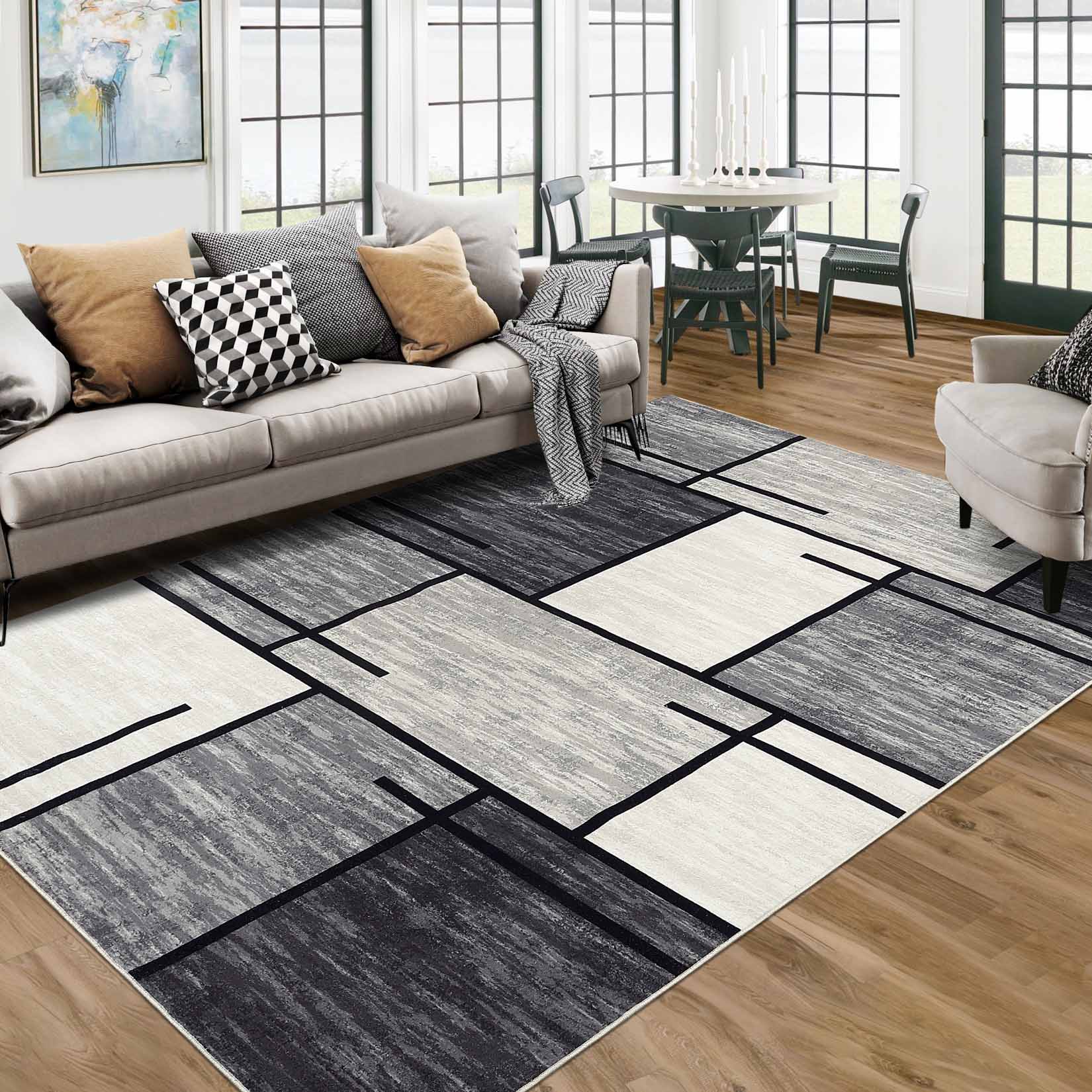 Garvee YXY-LO-PHO-14T2VNWC 5 x 7 (ft) Loomed Gray Rectangular Indoor Geometric Mid-Century Modern Machine washable Pet Friendly Area rug