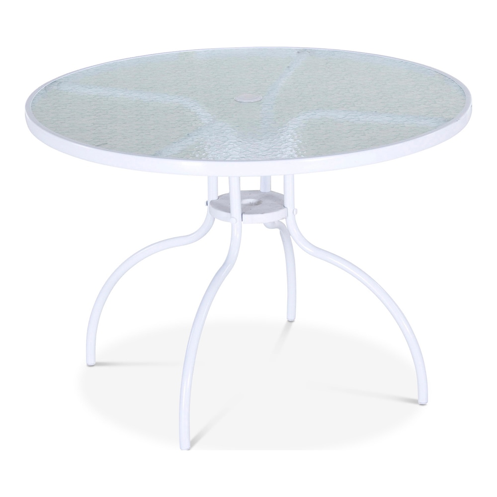 Garden Treasures Pagosa Springs Round Outdoor Dining Table 40 In W X 40 In L With Umbrella Hole In The Patio Tables Department At Lowes Com