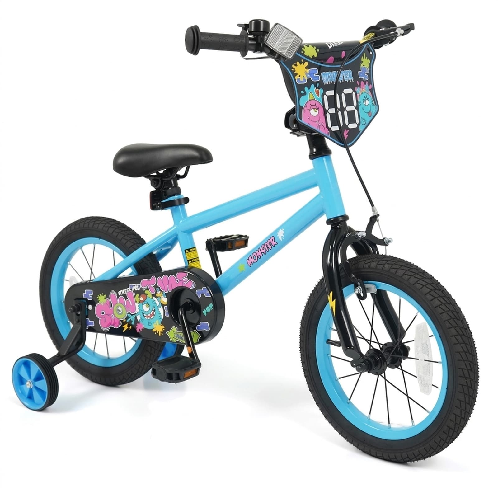 SUGIFT 14-in Kids Bike Street Art Blue with Detachable Training Wheels for Ages 3-5
