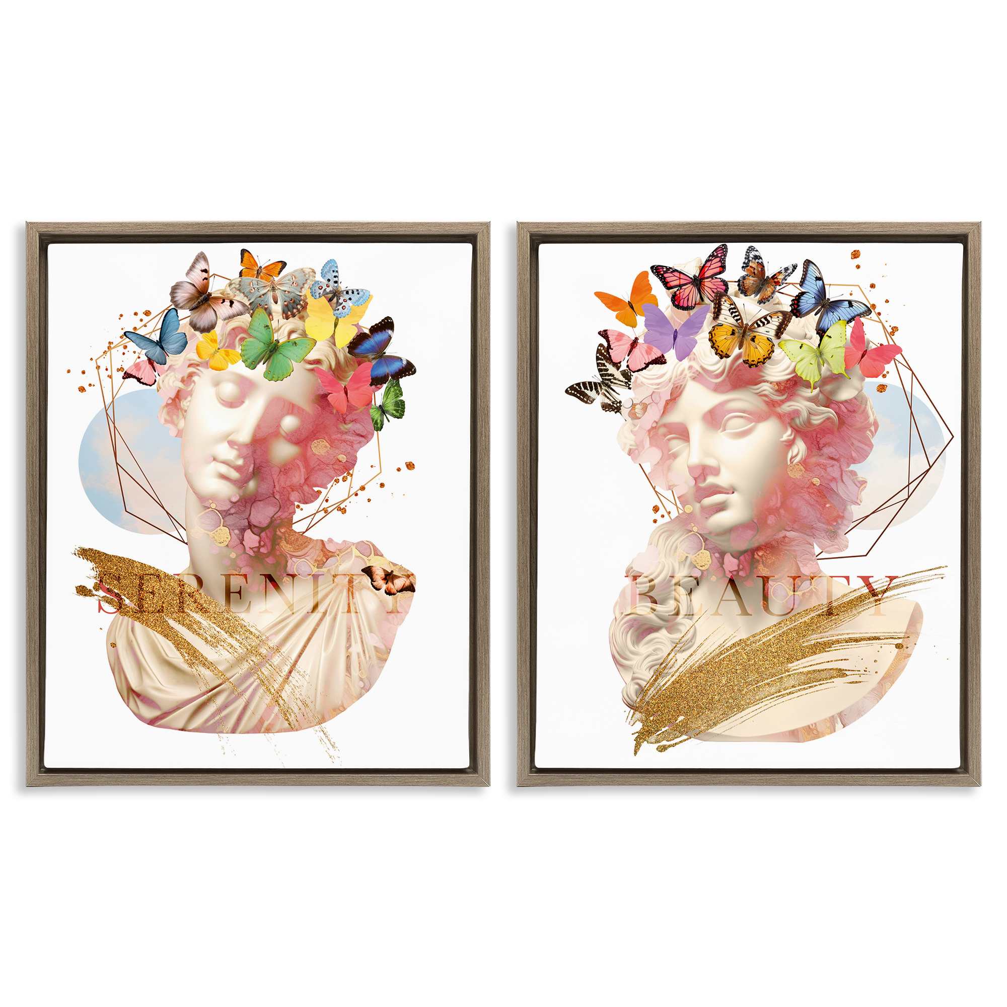 Stupell Industries B2-738-FFE-2PC-24X30 Serenity and Beauty Glam Collages 2pc Floating Frame Set design by Susan Arnot