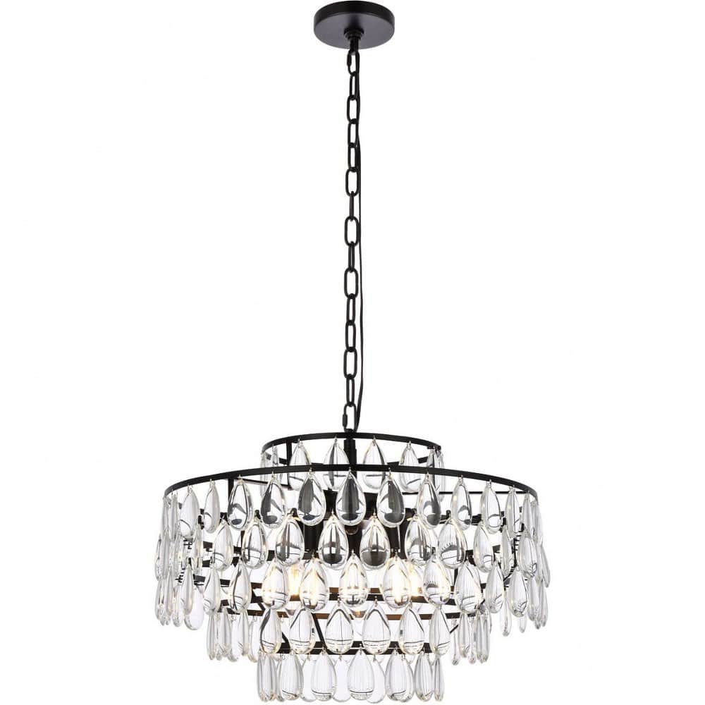 Elegant Lighting Mila 5 - Light Black Contemporary Incandescent Crystal And Iron Pendant Light