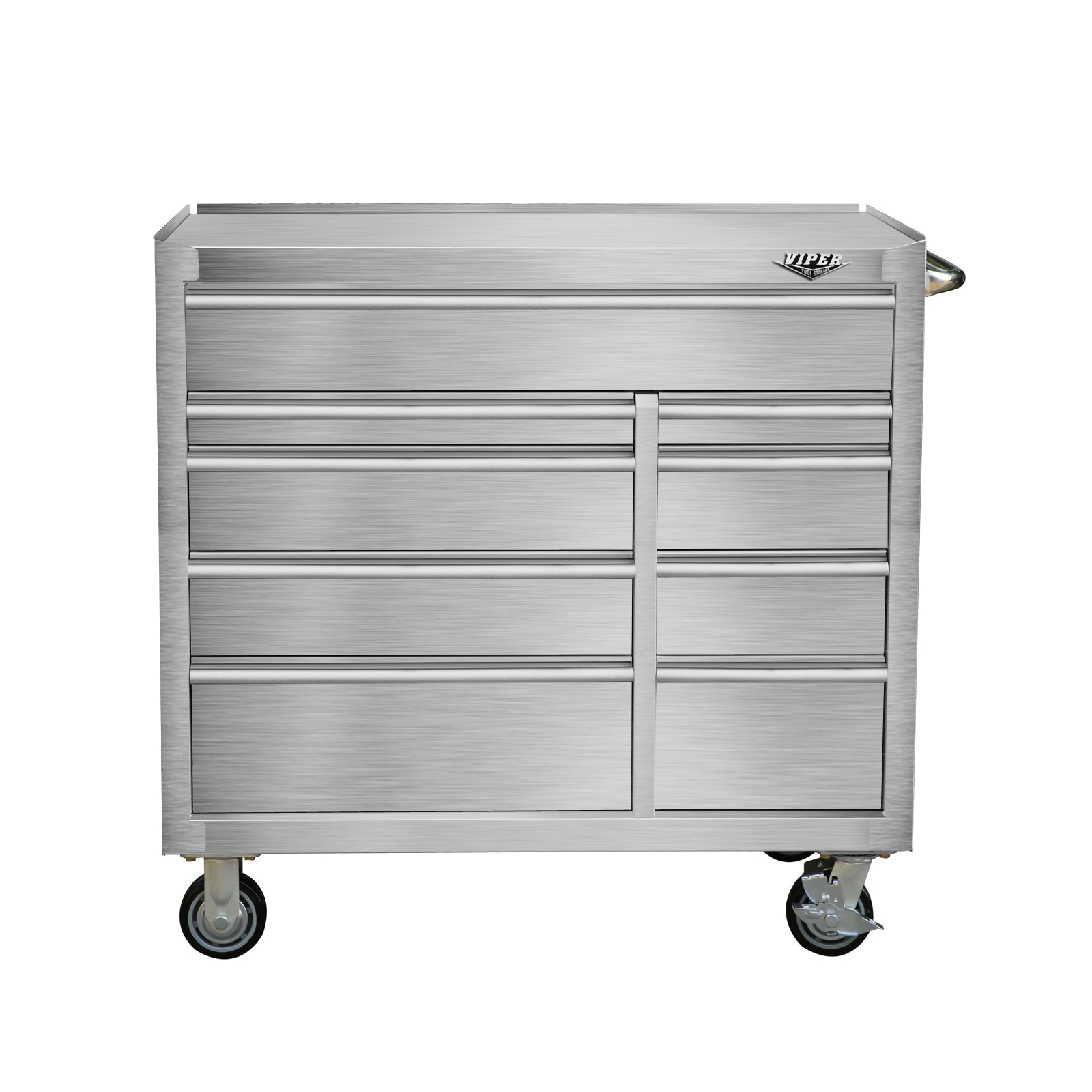 41.5-in W x 40.8-in H 9-Drawer Stainless Steel Rolling Tool Cabinet (Stainless Steel) | - Viper Tool Storage V412409SSR