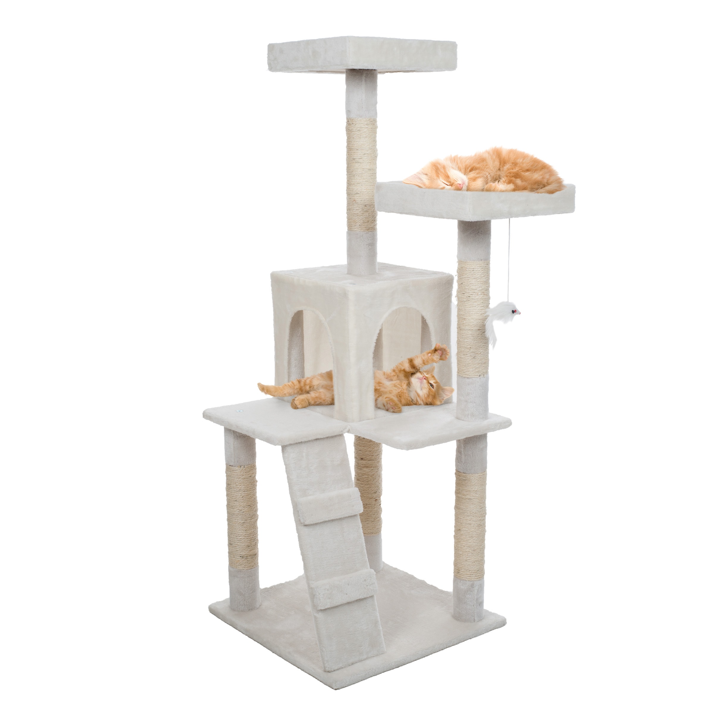  4-Tier Cat Tree with 2 Perches Condo 5 Scratch Posts and Toy (White)