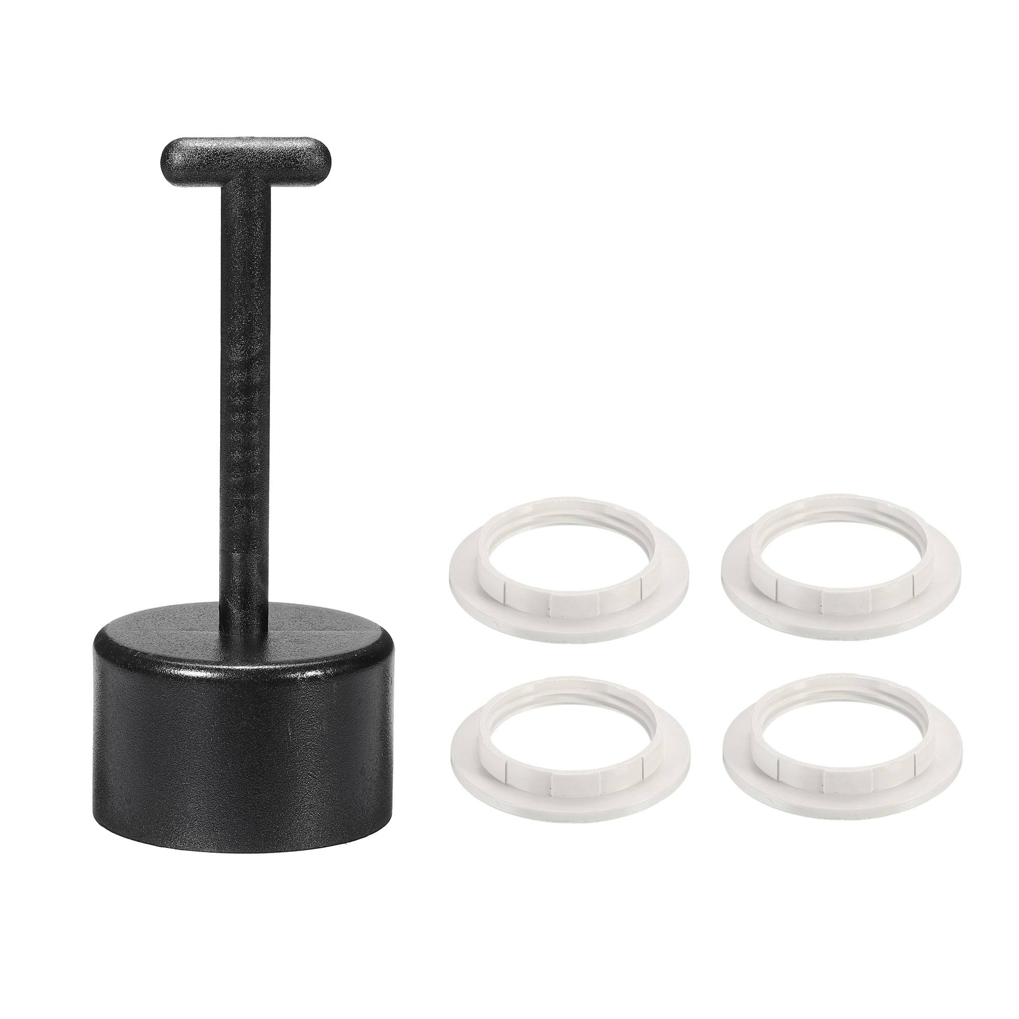 Unique Bargains E26/E27 Socket Ring Removal Tool T Type with Lamp Shade Socket Rings for Medium Base Light Replacing Accessories White 5pcs
