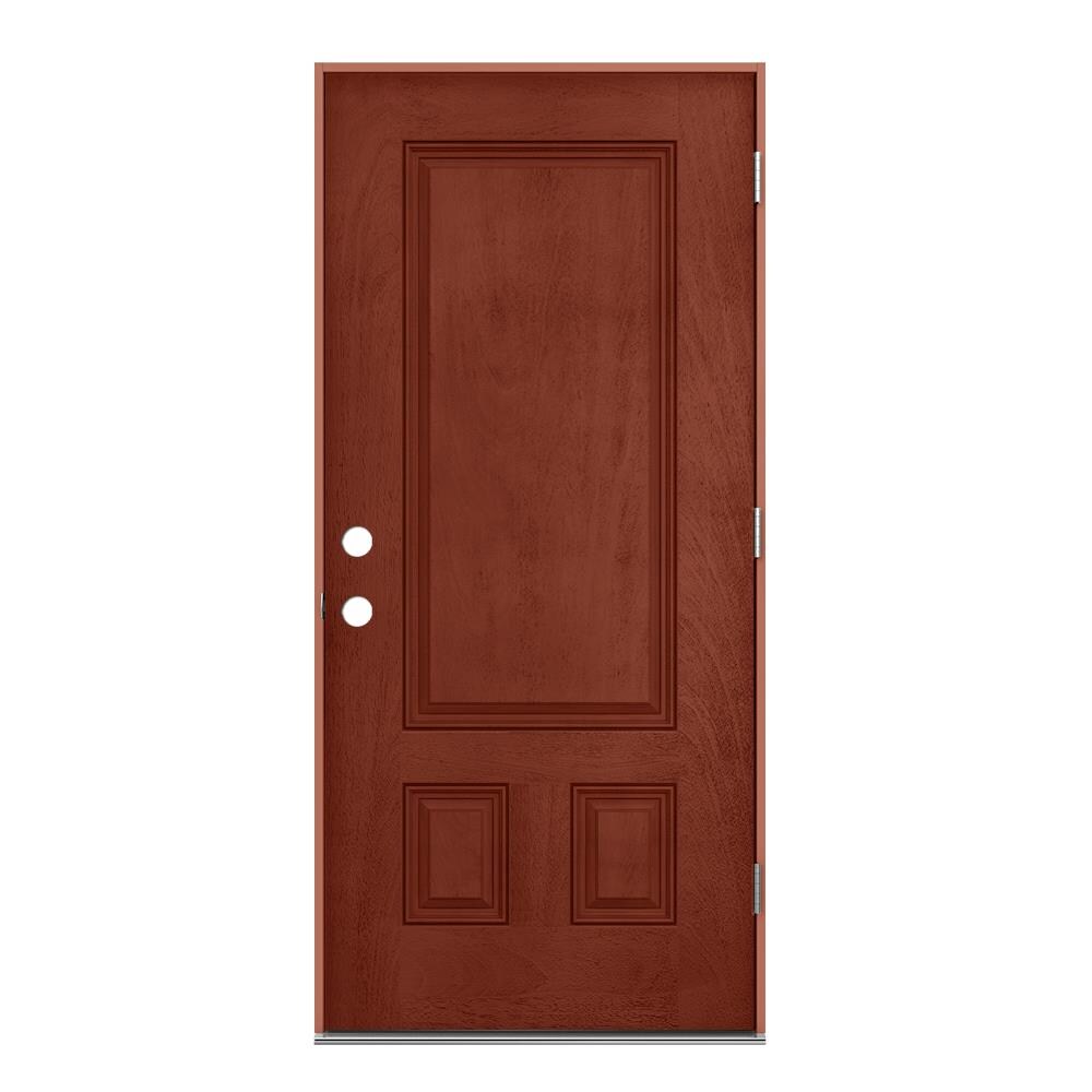 JELD-WEN LOWOLJW231600019 36-in x 80-in x 4-9/16-in Fiberglass No glass Left-hand outswing Amaretto Stained Prehung Front Door Insulating core