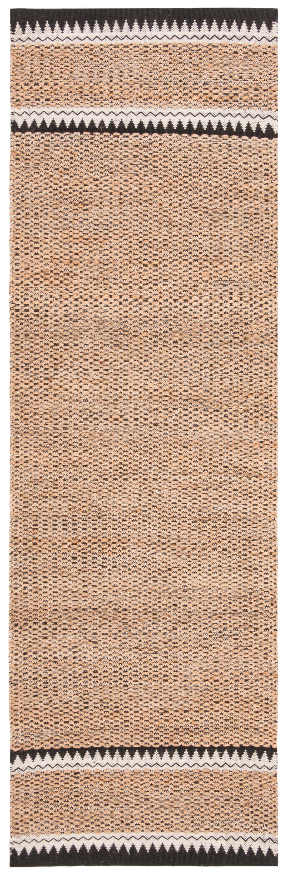 Natural and Black Geometric Wool Cotton Runner Rug