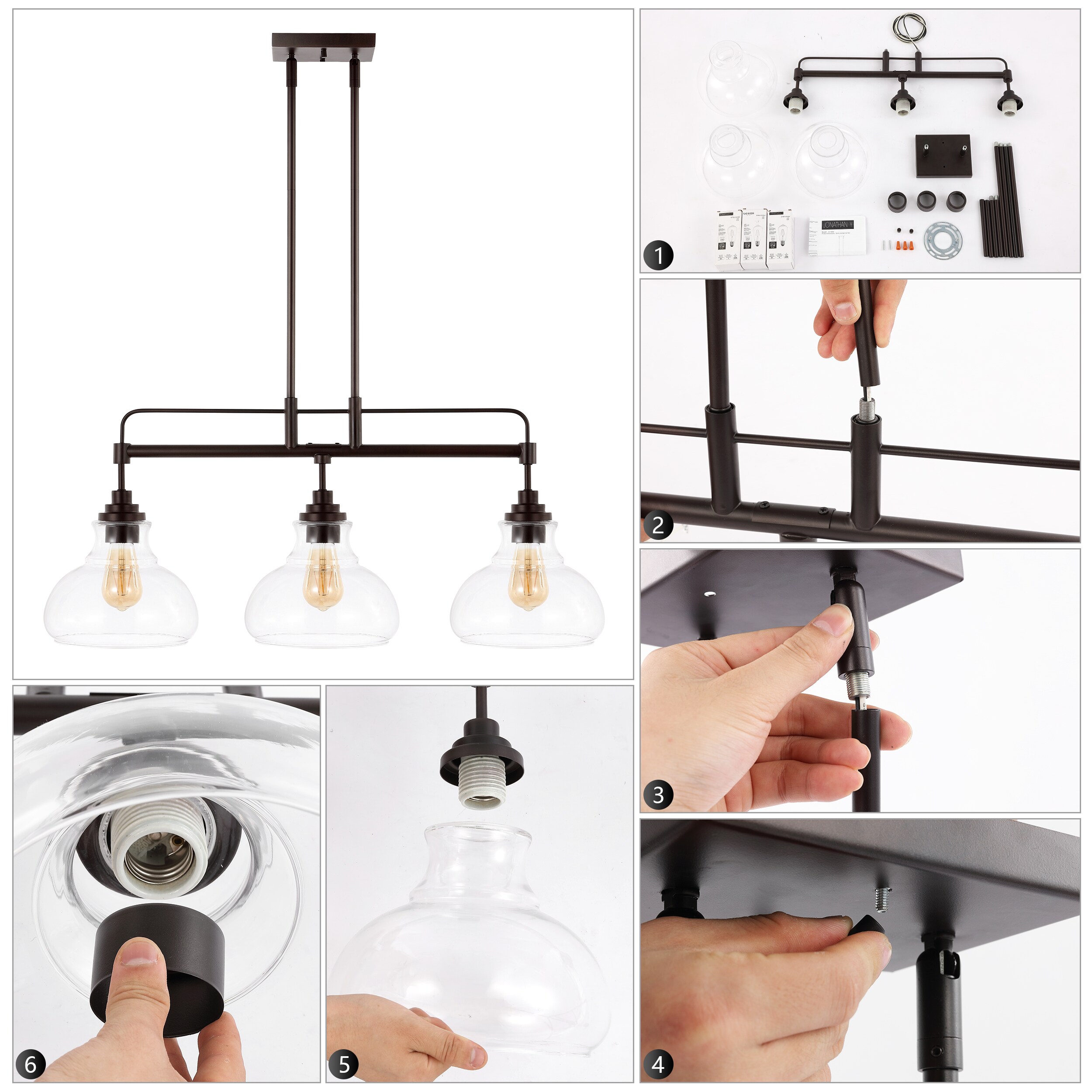 Marlowe 32.5" Oil-Rubbed Bronze 3-Light Industrial Farmhouse LED Pendant