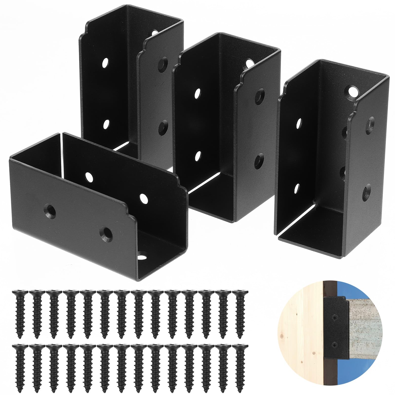 KHKFY  4 Pack 2 by 4 Stainless Steel Deck Railing Brackets Connectors Black Finish for Wood Posts Stair Fence Railings Handrail Support