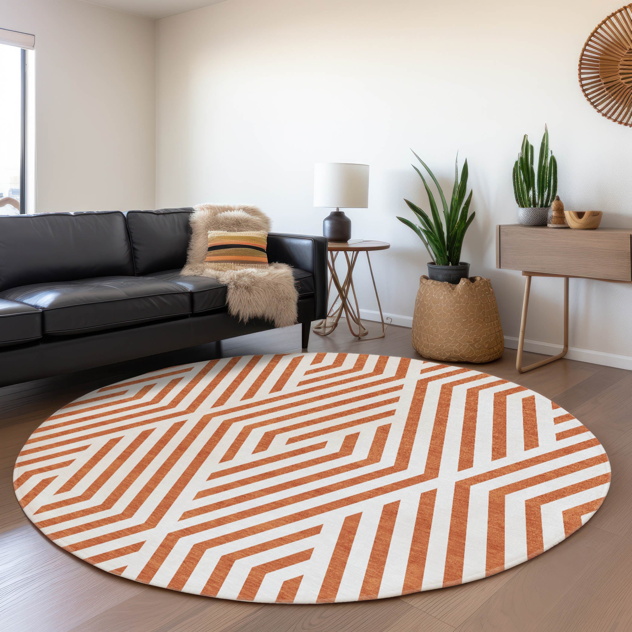 Addison Rugs ACN550PK8RO Chantille ACN550PK 8 x 8 (ft) Polyester Paprika Round Indoor/Outdoor Floral/Botanical Mid-Century Modern Machine washable Area rug
