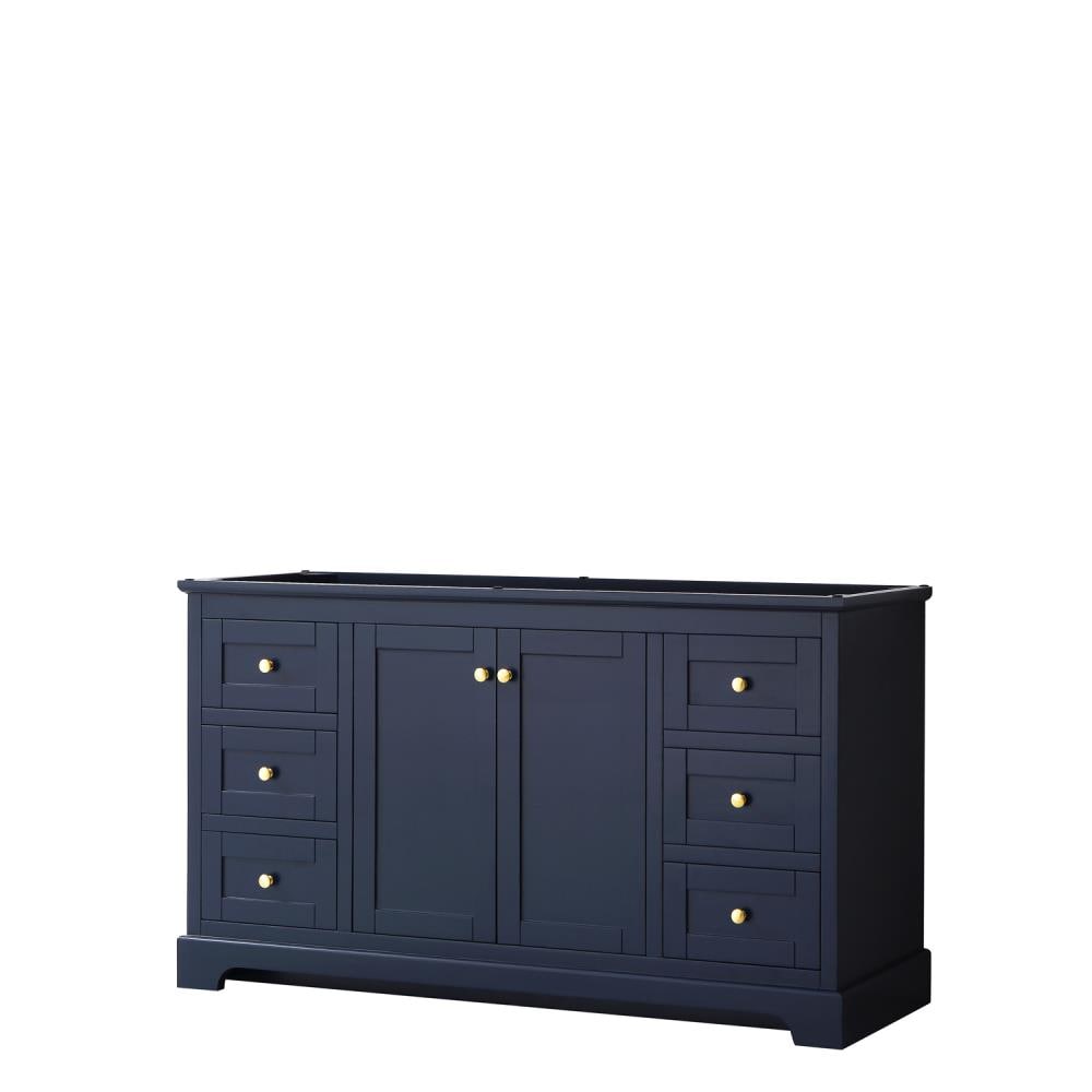 Avery 59" Dark Blue Freestanding Bathroom Vanity Base with Gold Accents