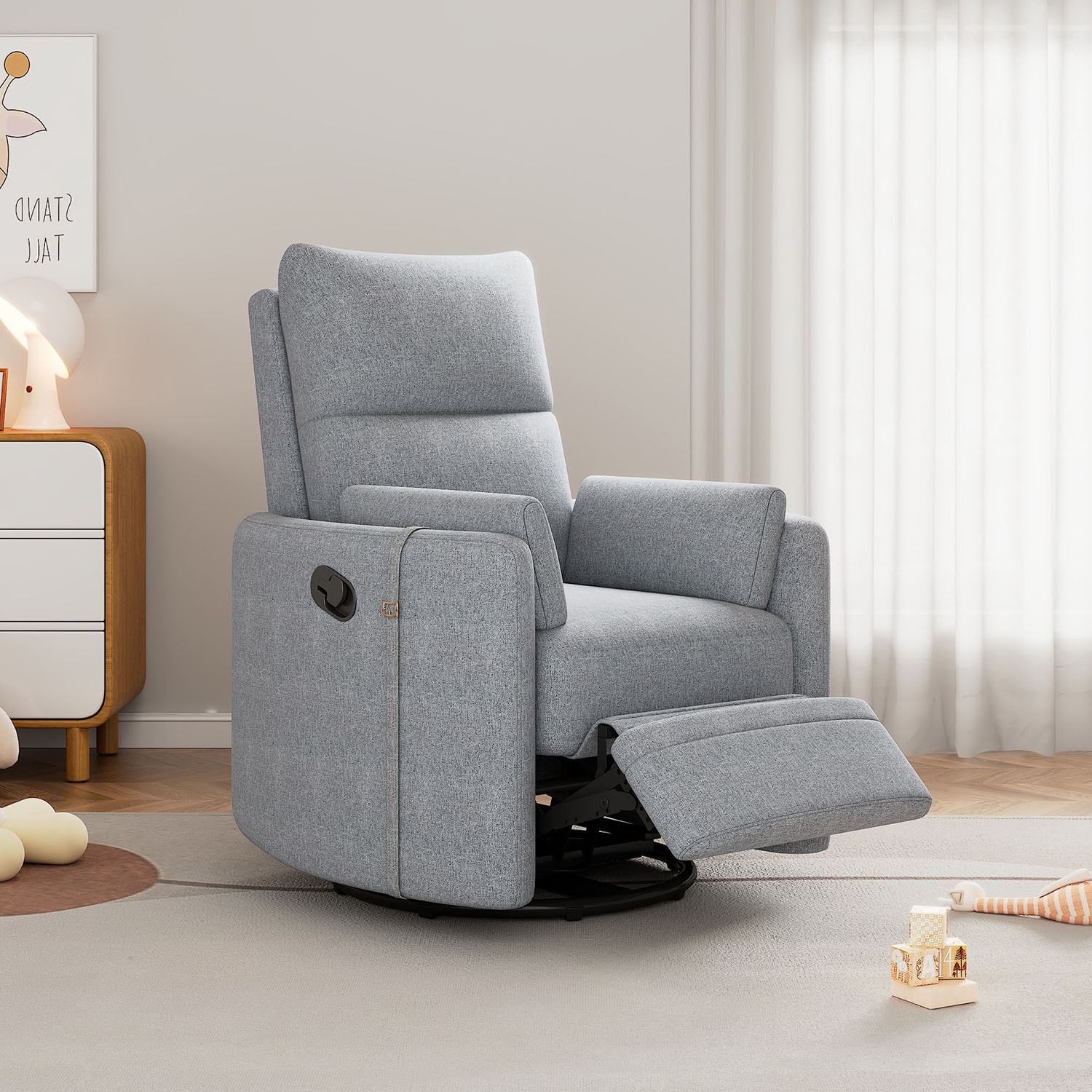 Mondawe MO-TR172WM Gray Linen Upholstered Tufted Swivel Powered Reclining Recliner with Lift Assistance