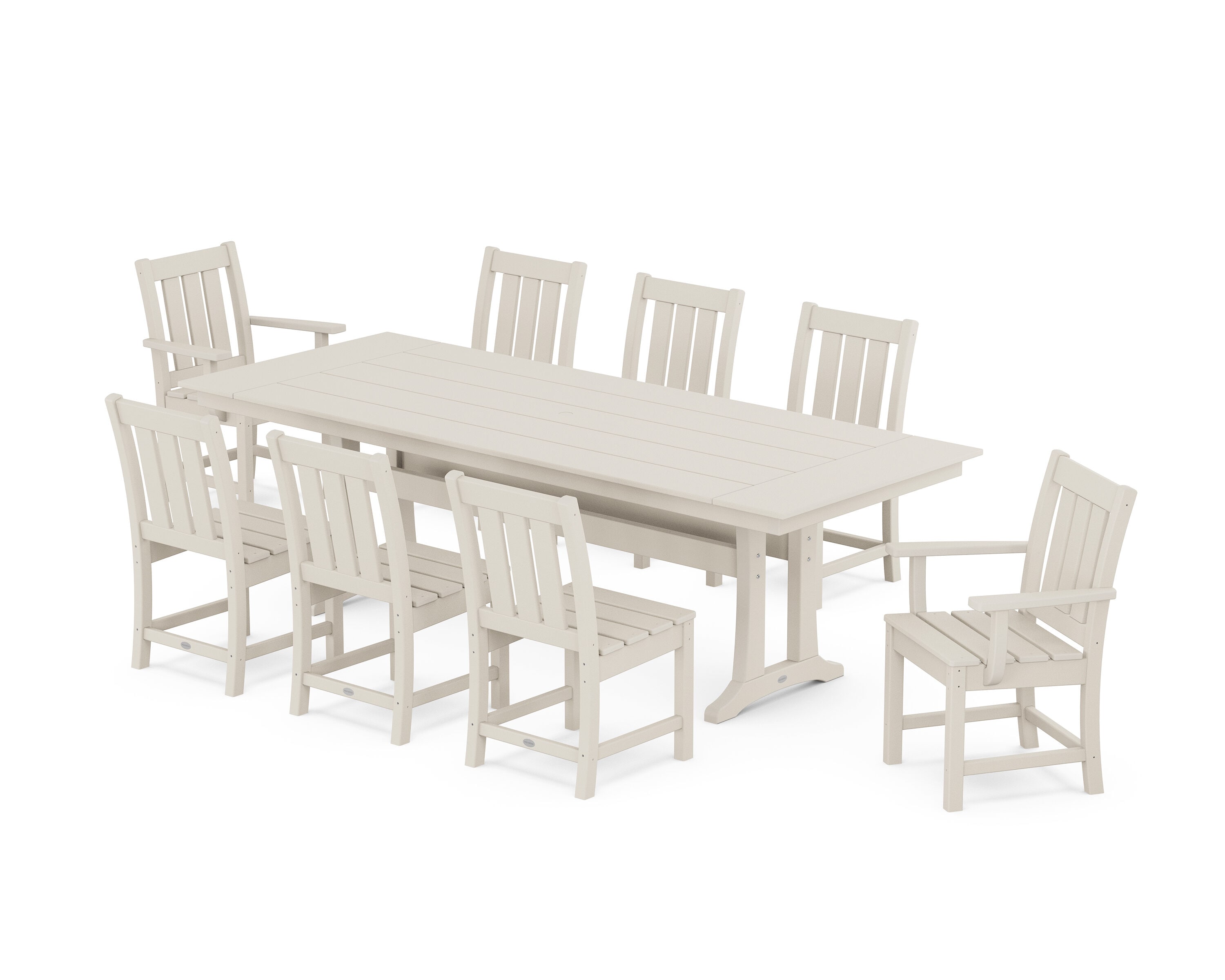 POLYWOOD PWS2065-1-SA Oxford 9 -Piece Sand Patio Dining Set Plastic Rectangle Table with 8 Stationary Chairs