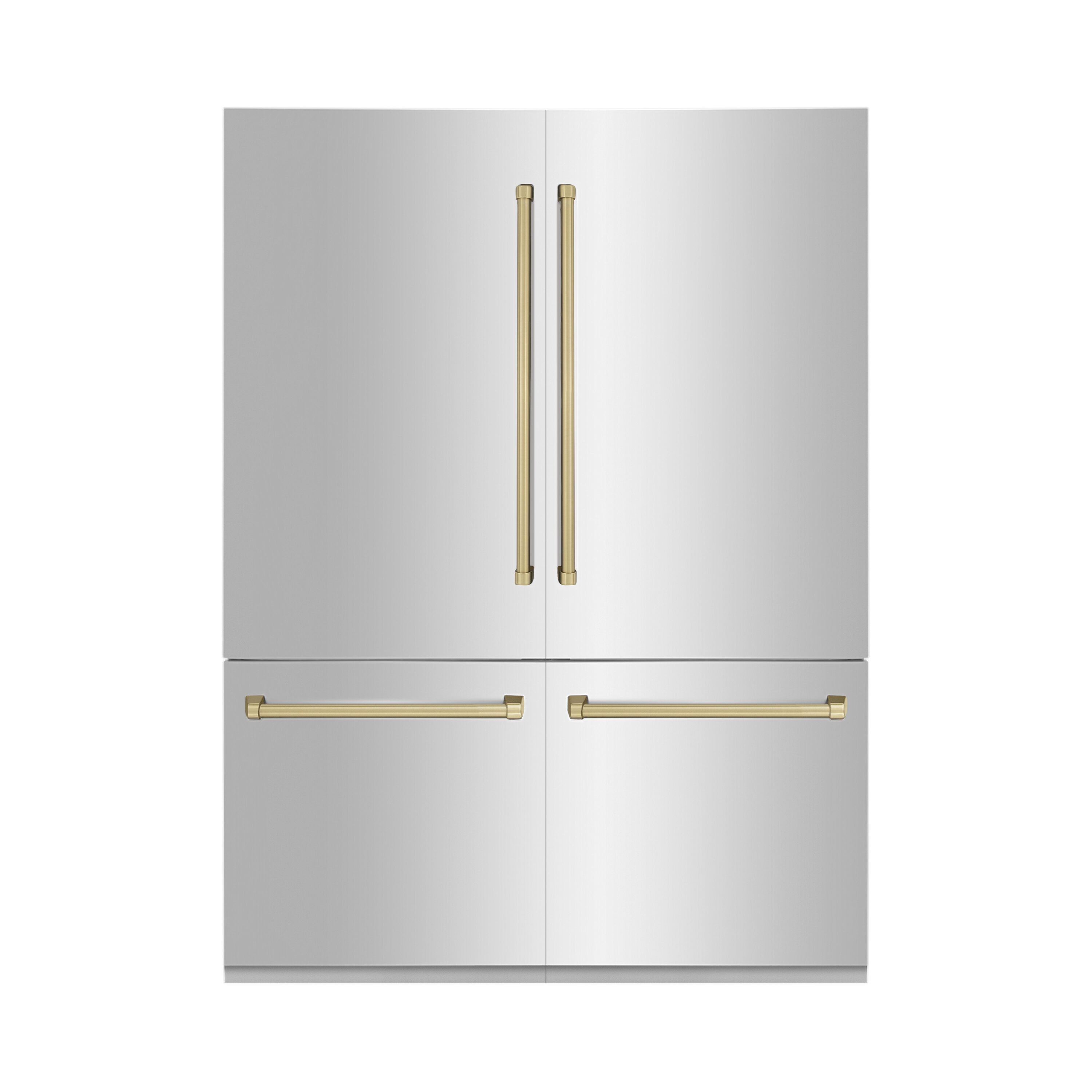ZLINE KITCHEN & BATH RBIVZ-304-60-CB Counter-Depth Autograph Edition 32.2-cu ft 4 -Door Built-In French Door Refrigerator with Ice Maker with Water Dispenser ( Stainless Steel with Champagne Bronze Handles ) ENERGY STAR Certified
