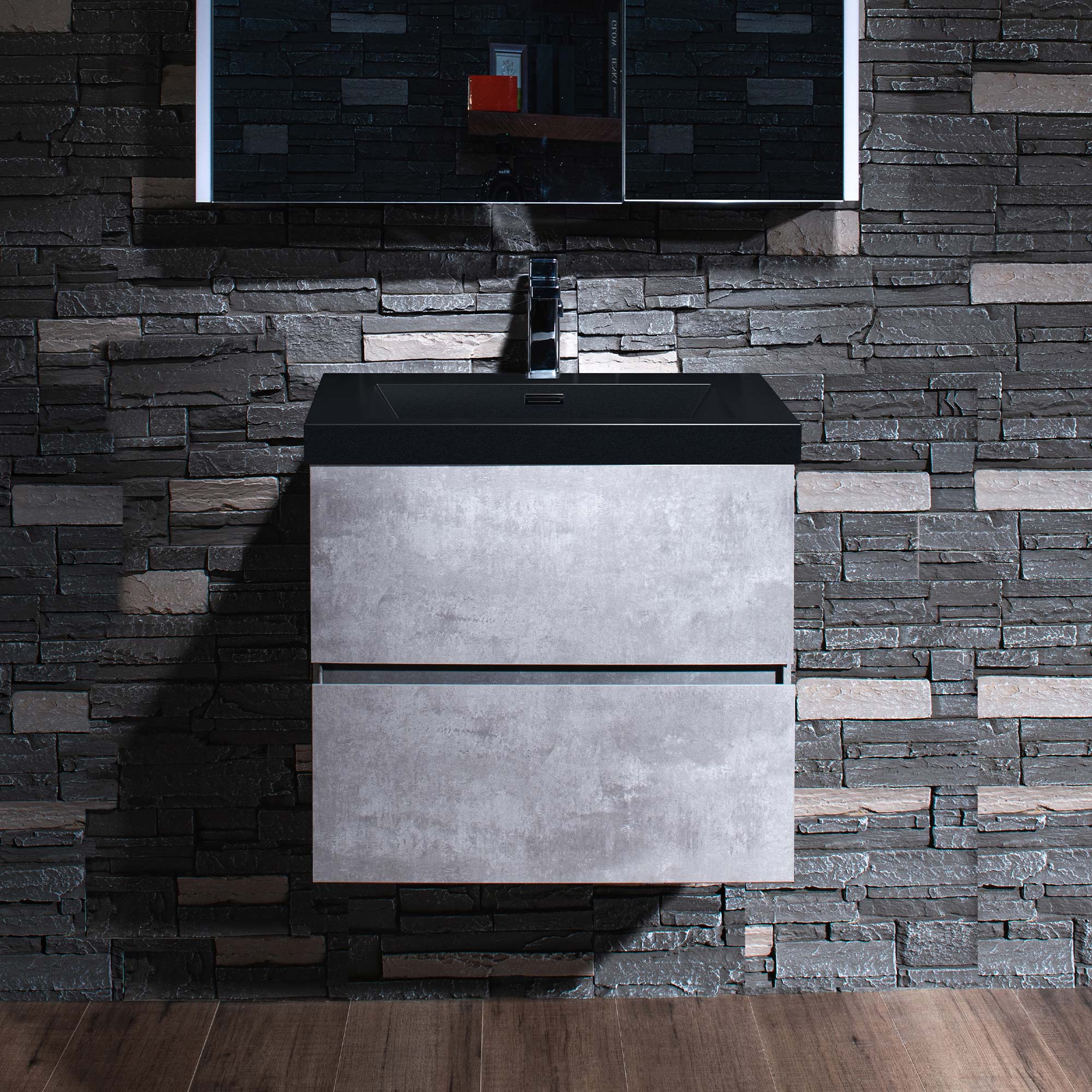 Woodbridge LVT1410 24-in Gray Single Sink Floating Bathroom Vanity with Matte Black Quartz Top