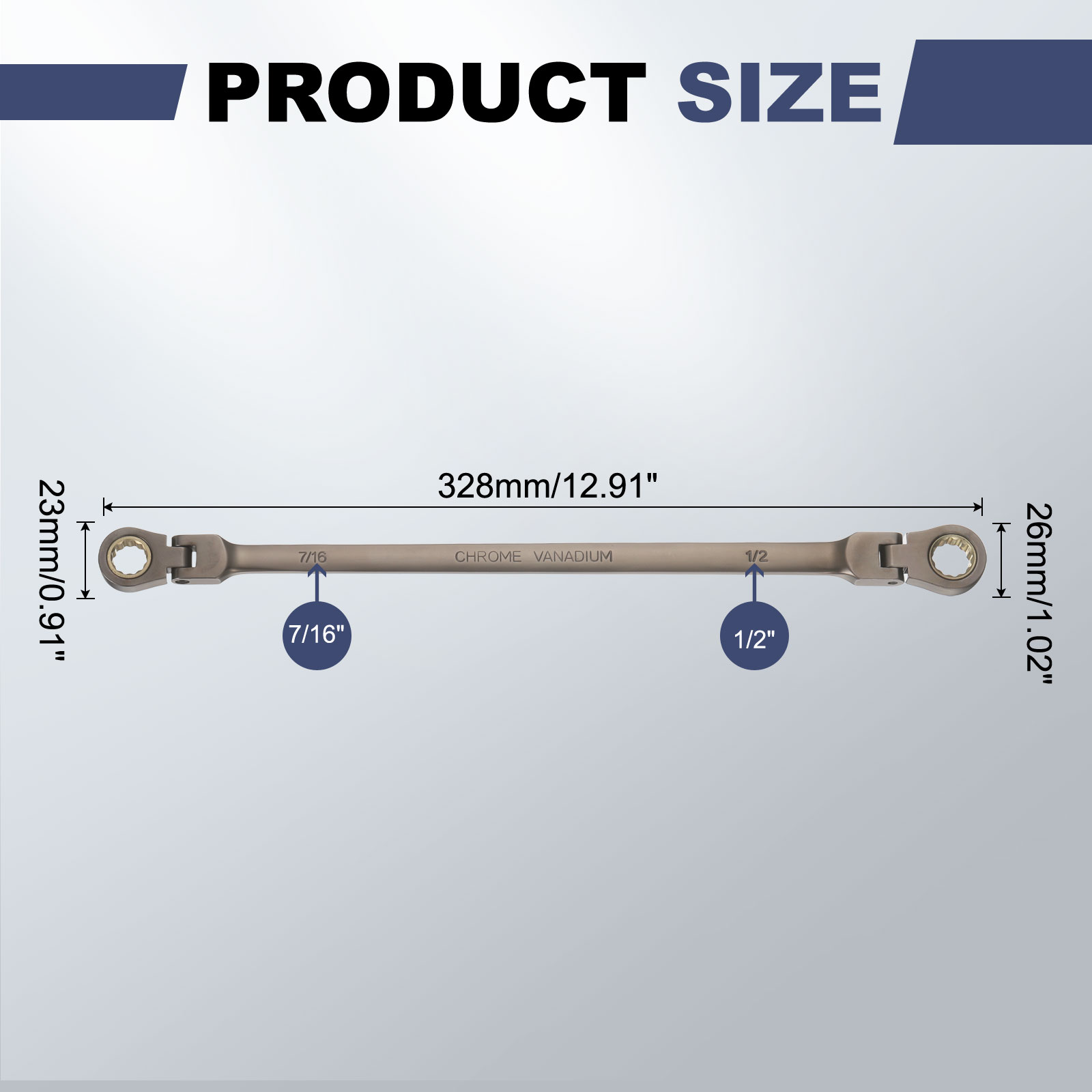 Harfington Double Box End Wrench 7/16 Inch x 1/2 Inch Extra Long Flex ...