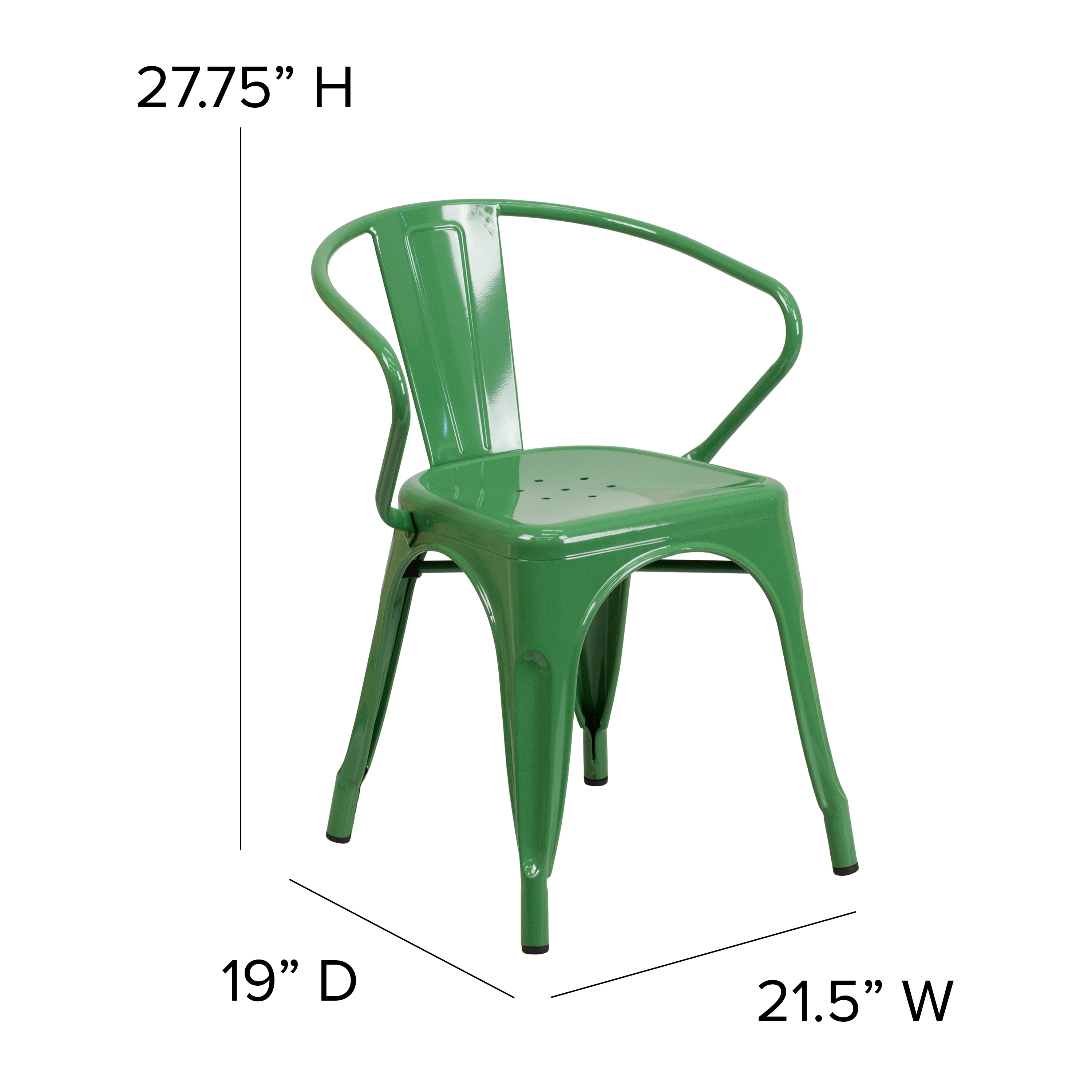 Vibrant Green Steel Indoor-Outdoor Armchair with Vertical Slat Back