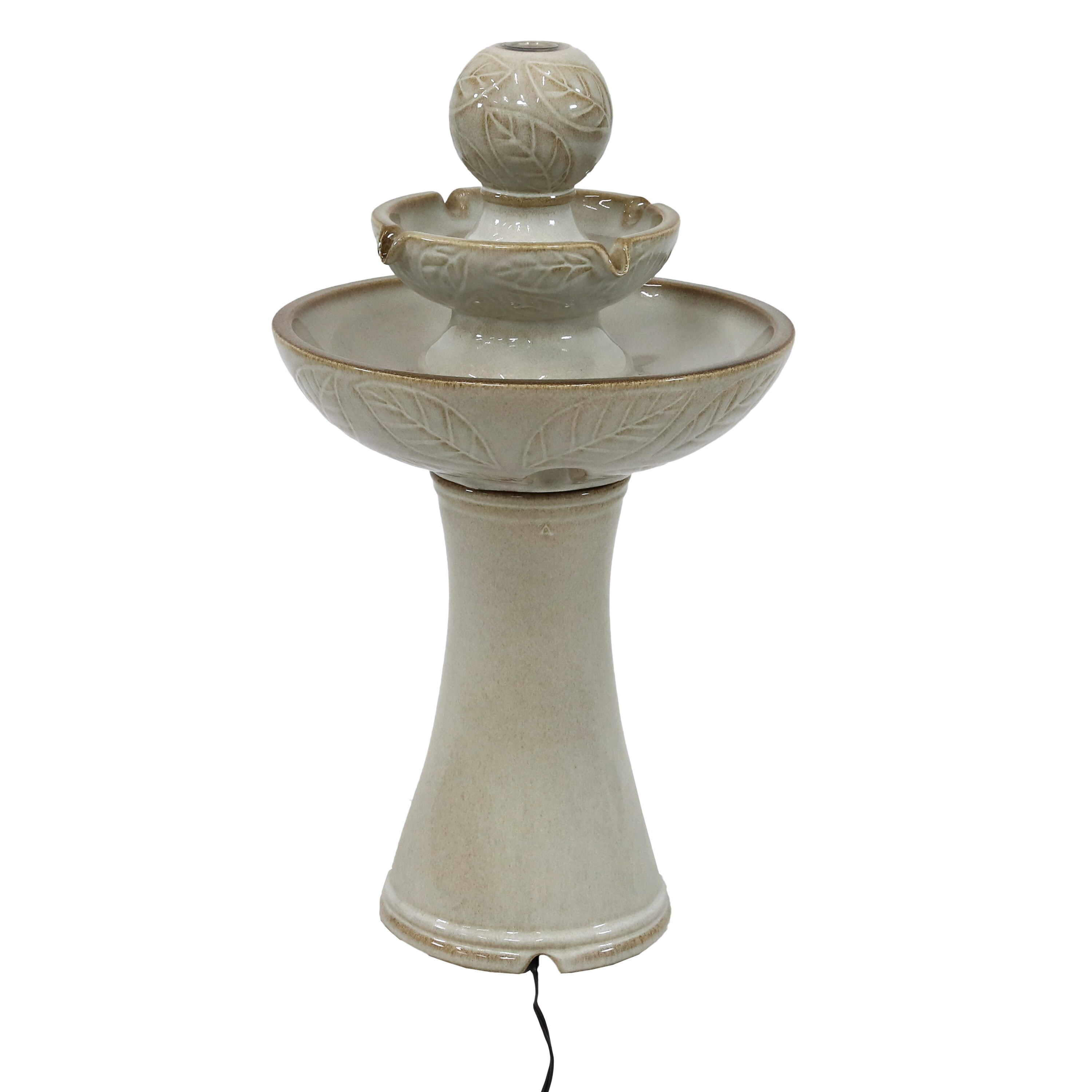 Off-White Ceramic 2-Tier Outdoor Fountain with LED Lights