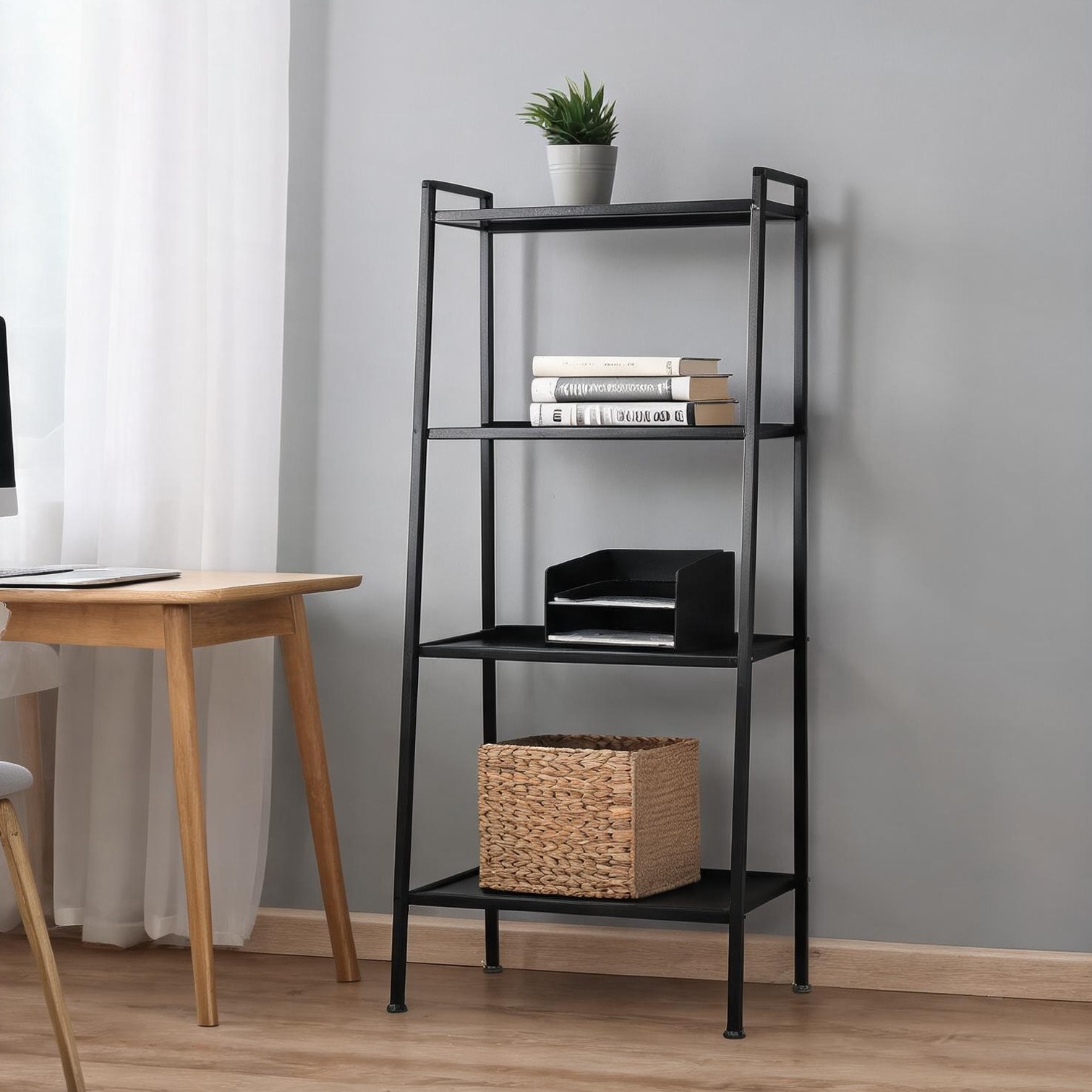 Tammesy Classic Black 4-Tier Freestanding Storage Shelf Unit with Sturdy Iron Frame and 44-88 lbs Capacity