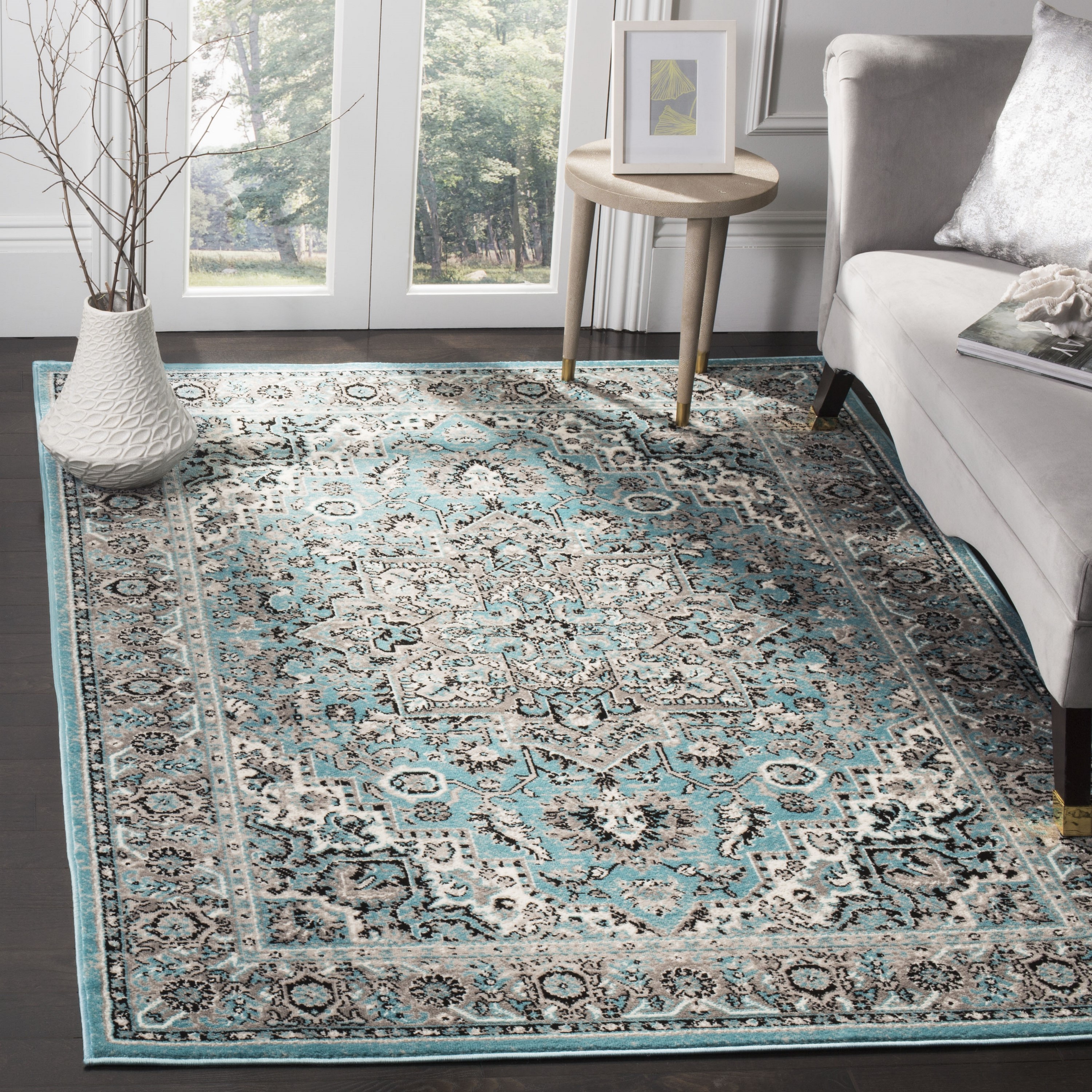 Safavieh SKY126M-6SQ Skyler Pasah 7 x 7 (ft) Loomed Polypropylene Blue/Ivory Square Indoor Floral/Botanical Oriental Area rug