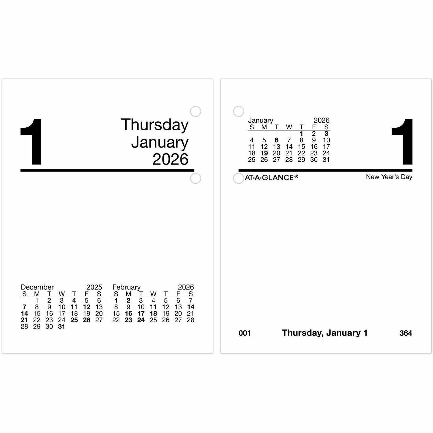 AT-A-GLANCE SPRAAGE91950 Compact Desk Calendar Refill  3 x 3.75  White Sheets  12 Month Jan to Dec 2026