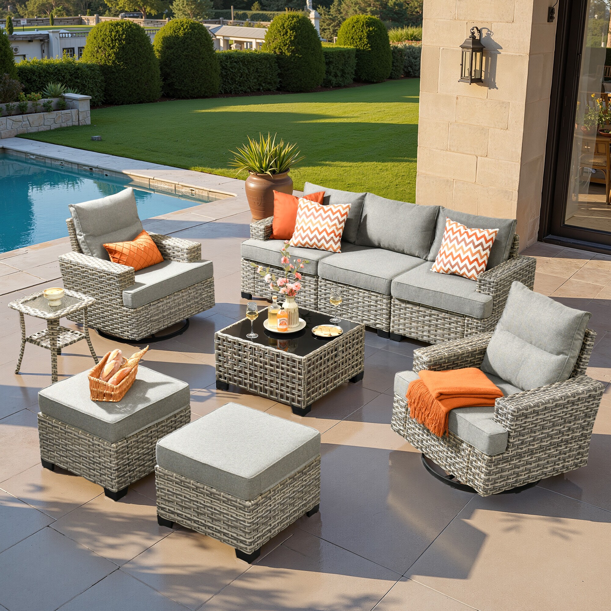 ALTRIGUS 6L-YZTBS2091-AL 9 -Piece Wicker Patio Sofa Conversation Set with Dark Gray Cushions