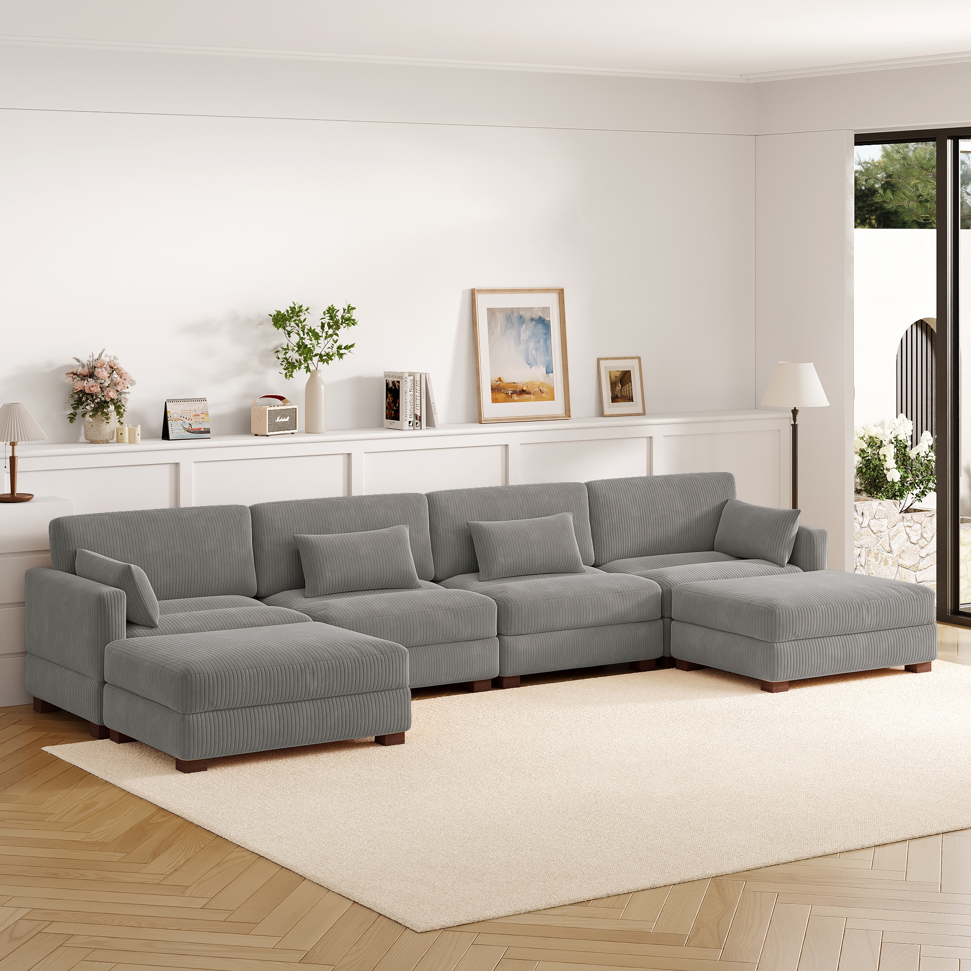 Dreamsidea - 161 Inch Modular Sofa Sectional U Shaped Sofa with 2 Ottoman - 6 seater for Living R...