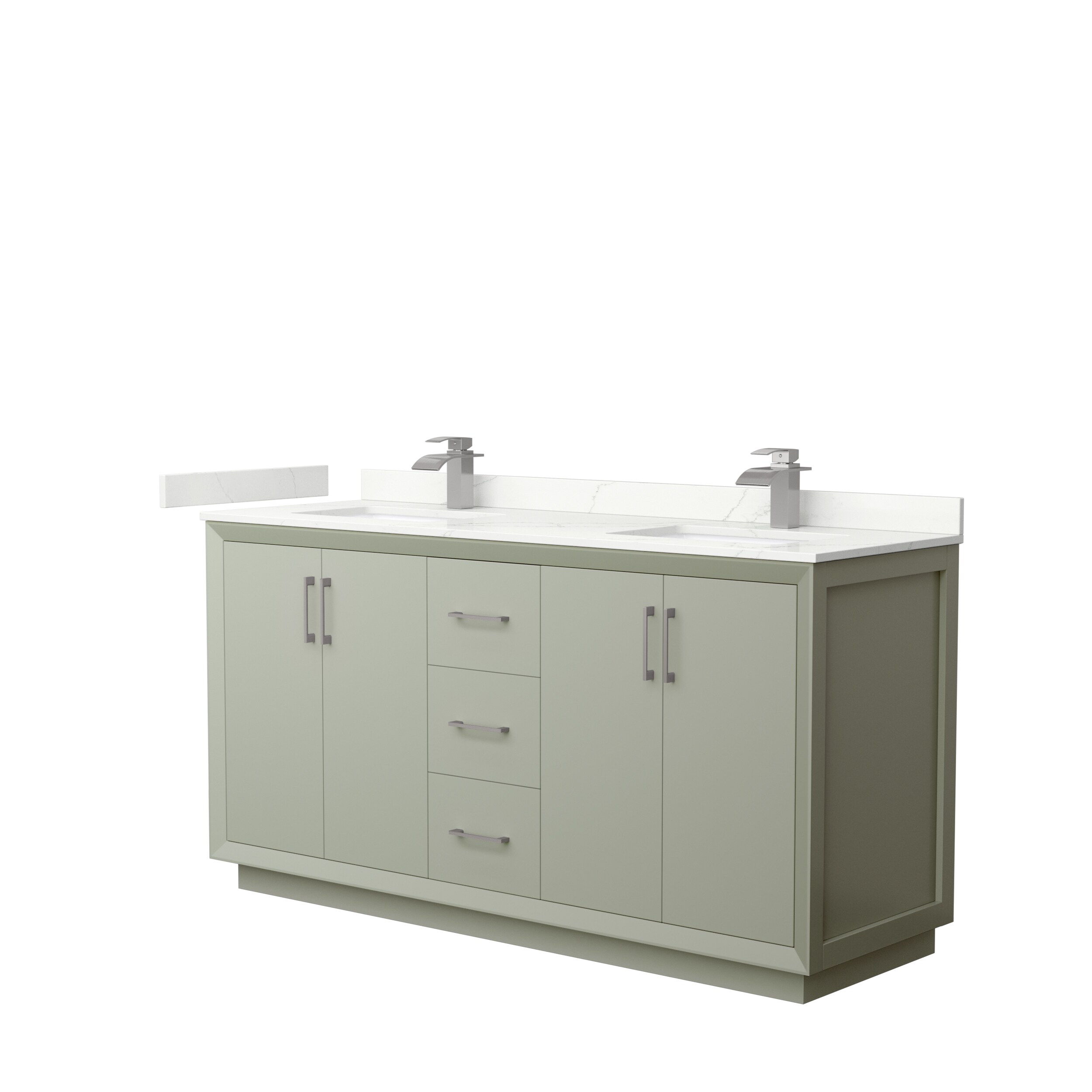 Wyndham Collection WCF414166DLGGTUNSMXX Strada 66-in Light Green Undermount Double Sink Bathroom Vanity with Giotto Quartz Top