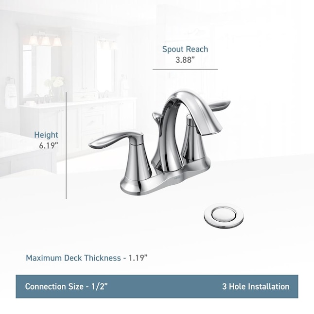 Moen Eva Chrome 2 Handle 4 In Centerset Watersense Bathroom Sink Faucet With Drain The Faucets Department At Com - Bathroom Sink Faucet Connection Size